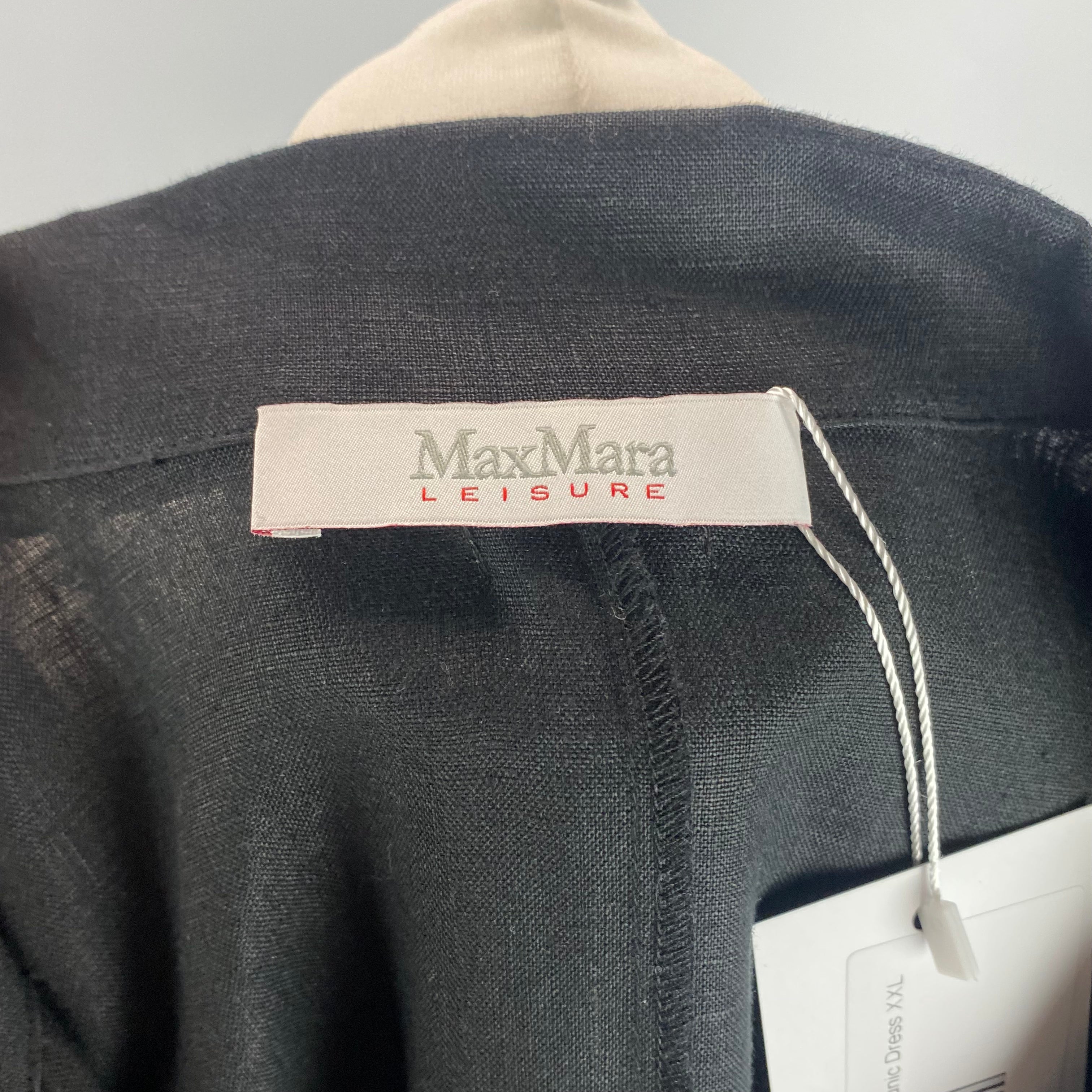 Max Mara Black Linen Revers Collar Tunic Dress XXL