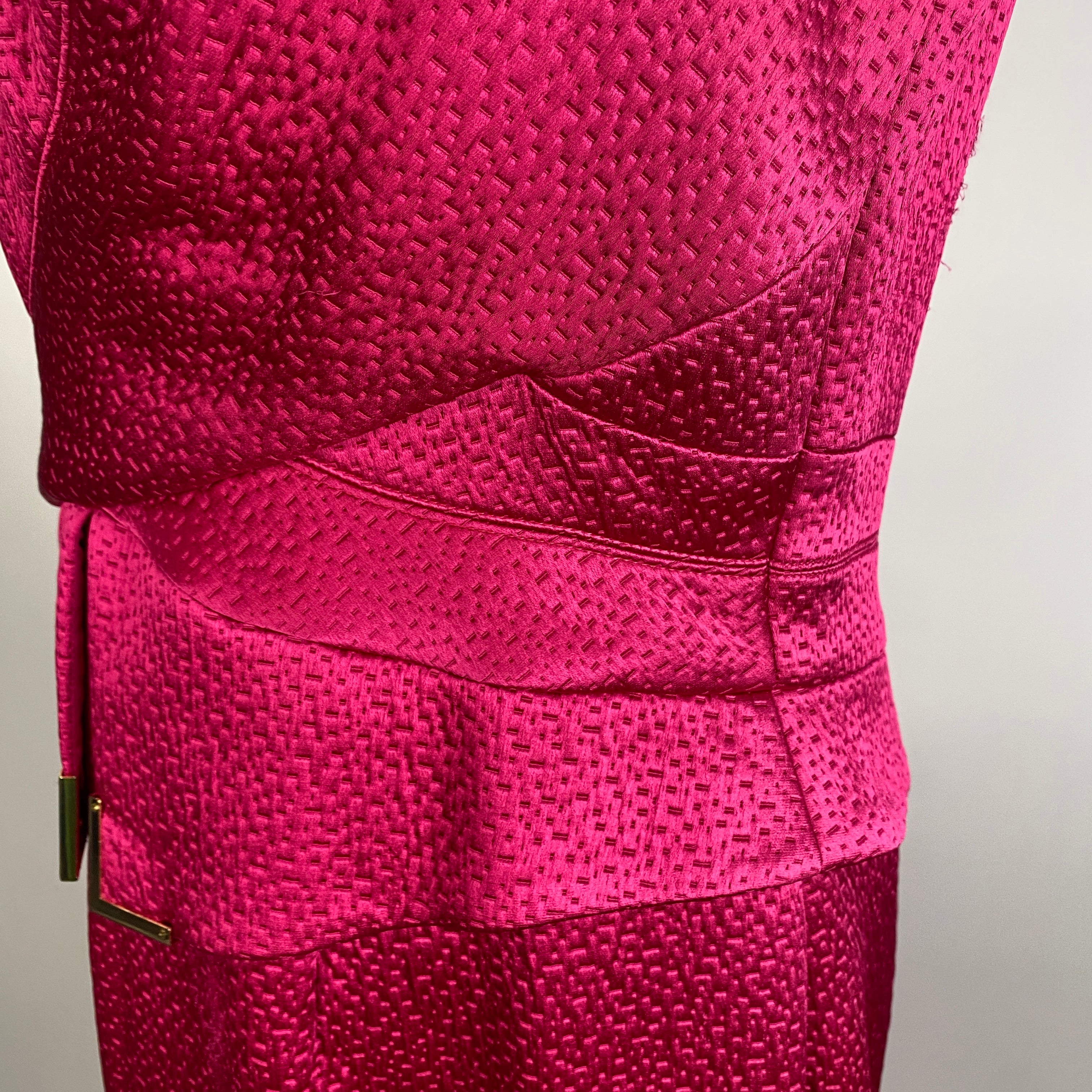 Amanda Wakeley Fuchsia Textured Satin Midi Dress XL