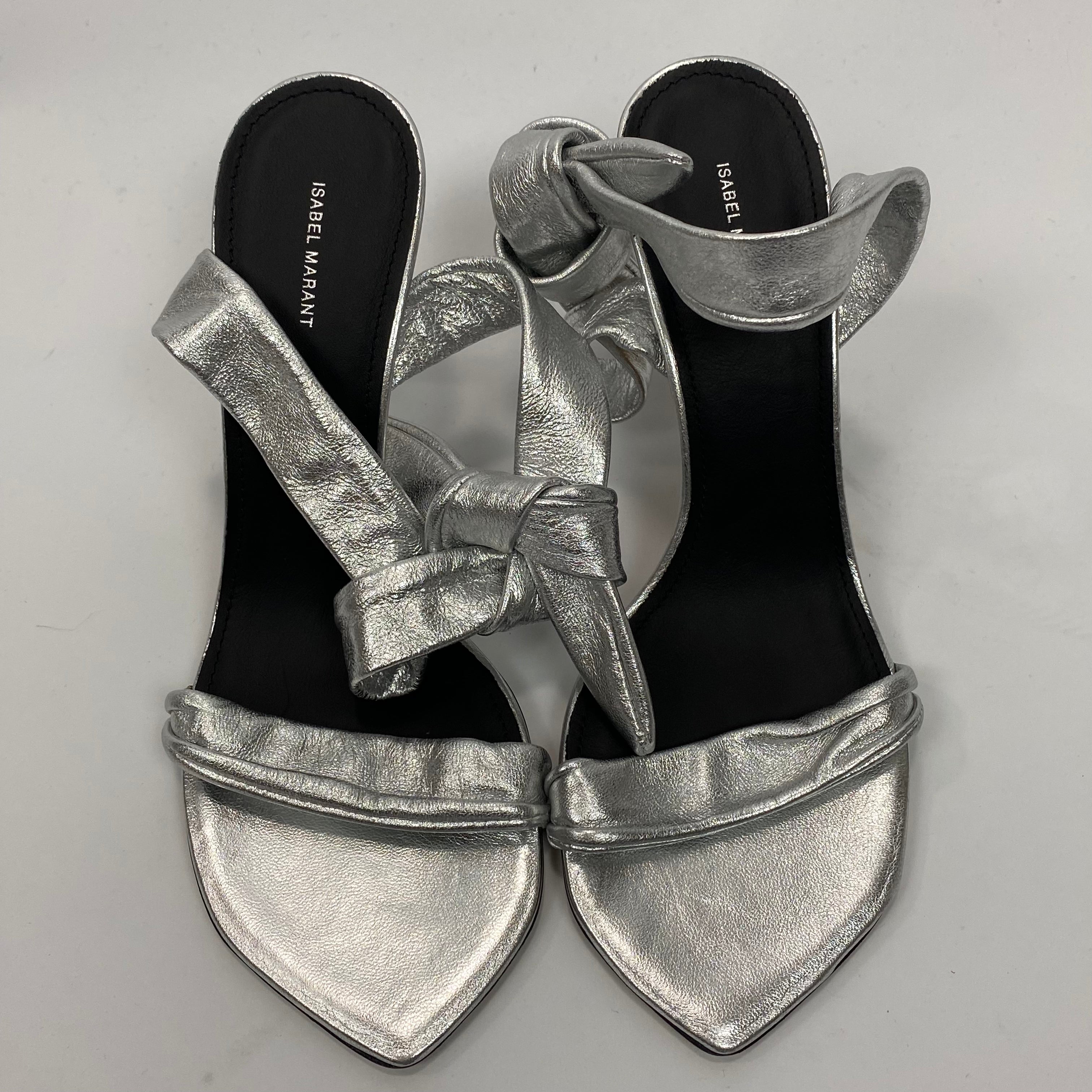 Isabel Marant New Silver Leather Ankle Wrap Heels 36