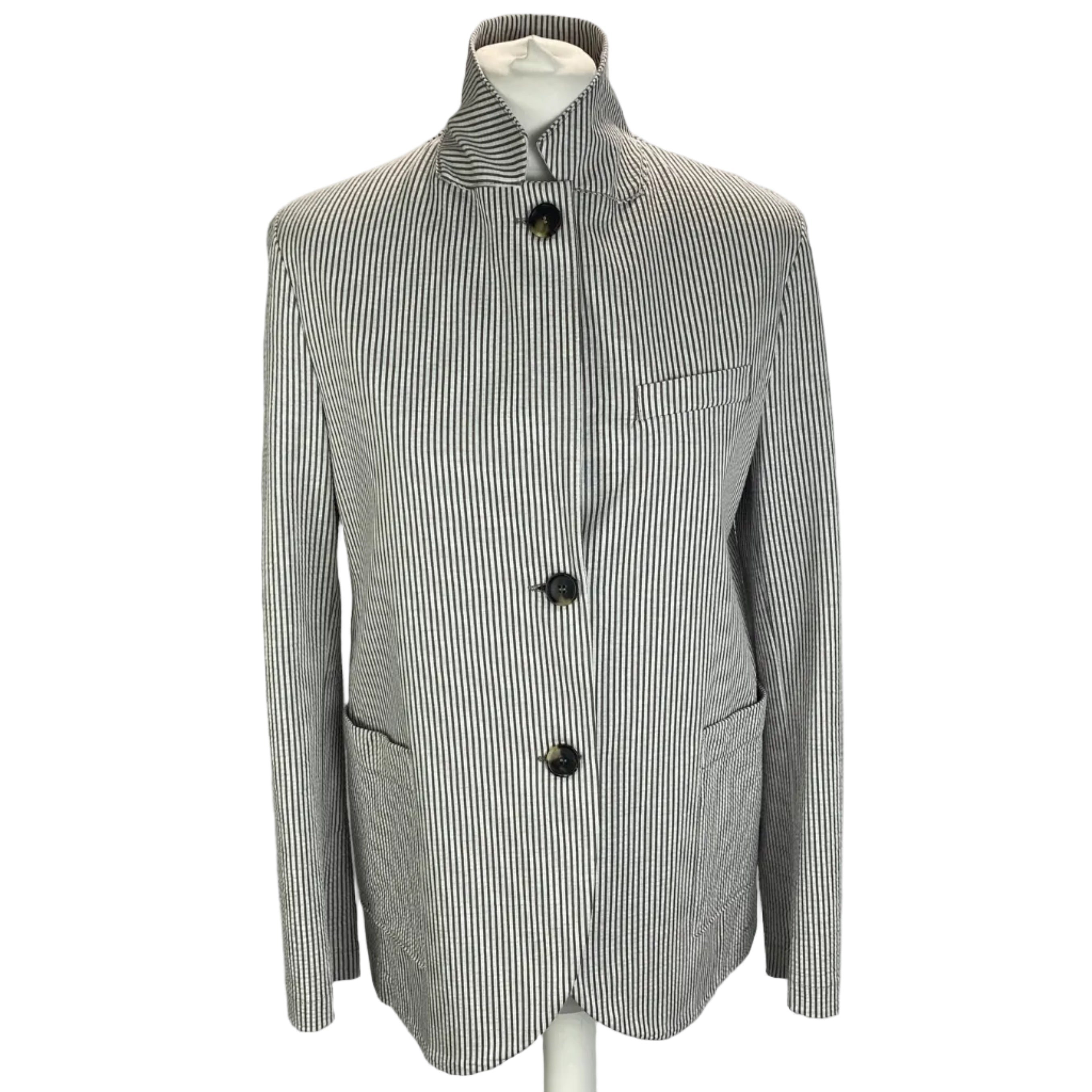 Harris Wharf £300 Olive & Pearl Stripe Seersucker Blazer S