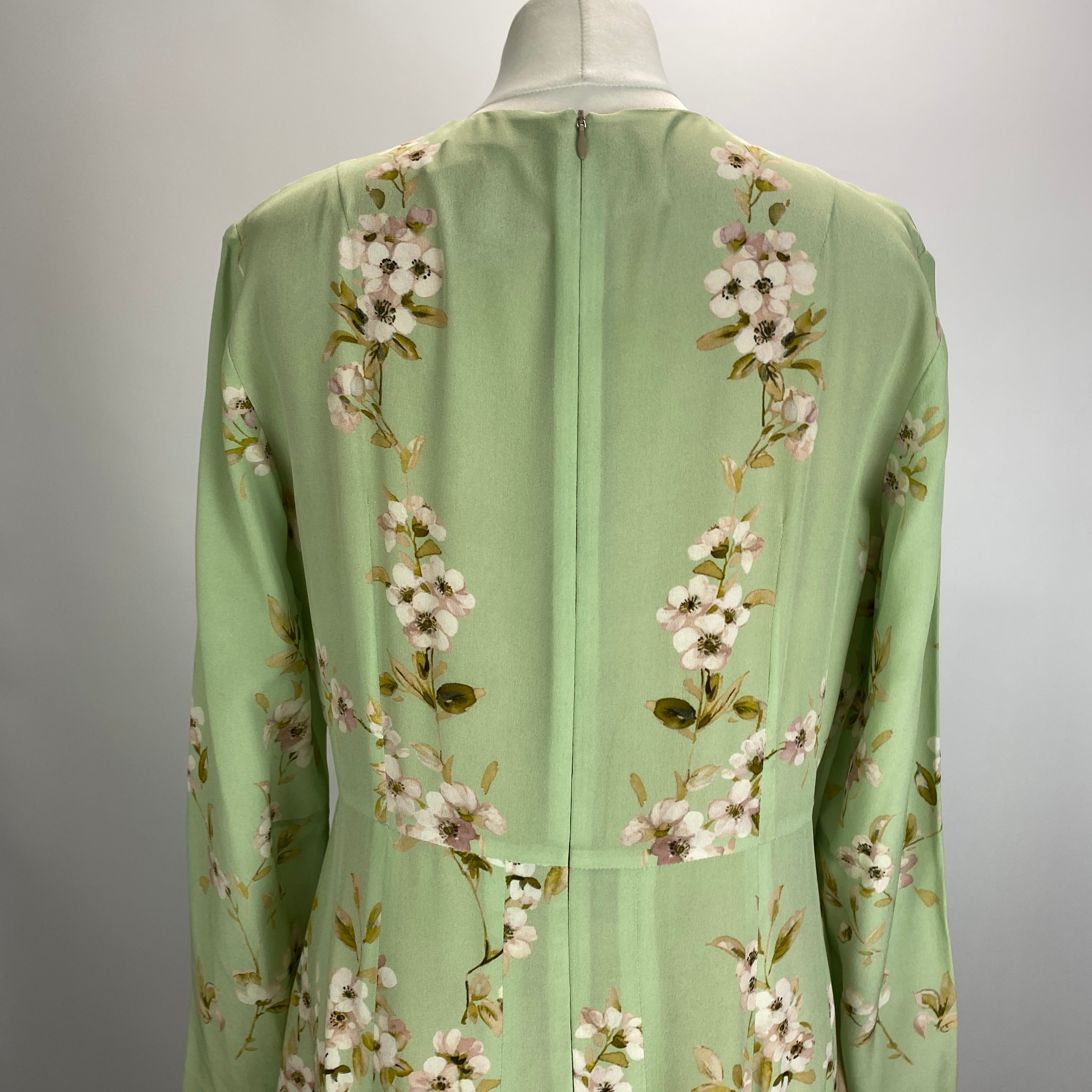 The Fold £520 Mint Cherry Blossom Print Silk Midi Dress L