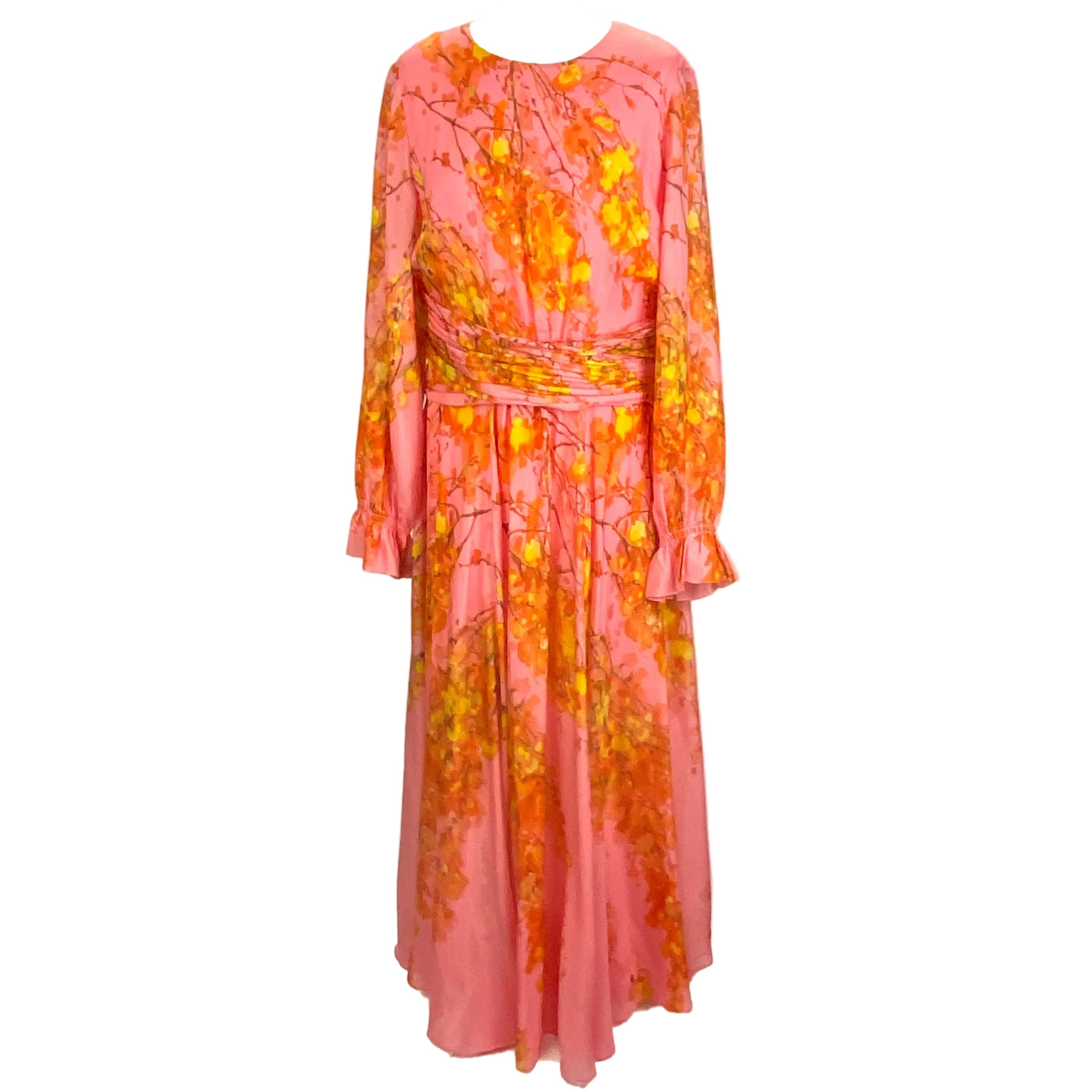 The Fold £520 Pink Cherry Blossom Print Silk Occassion Dress L
