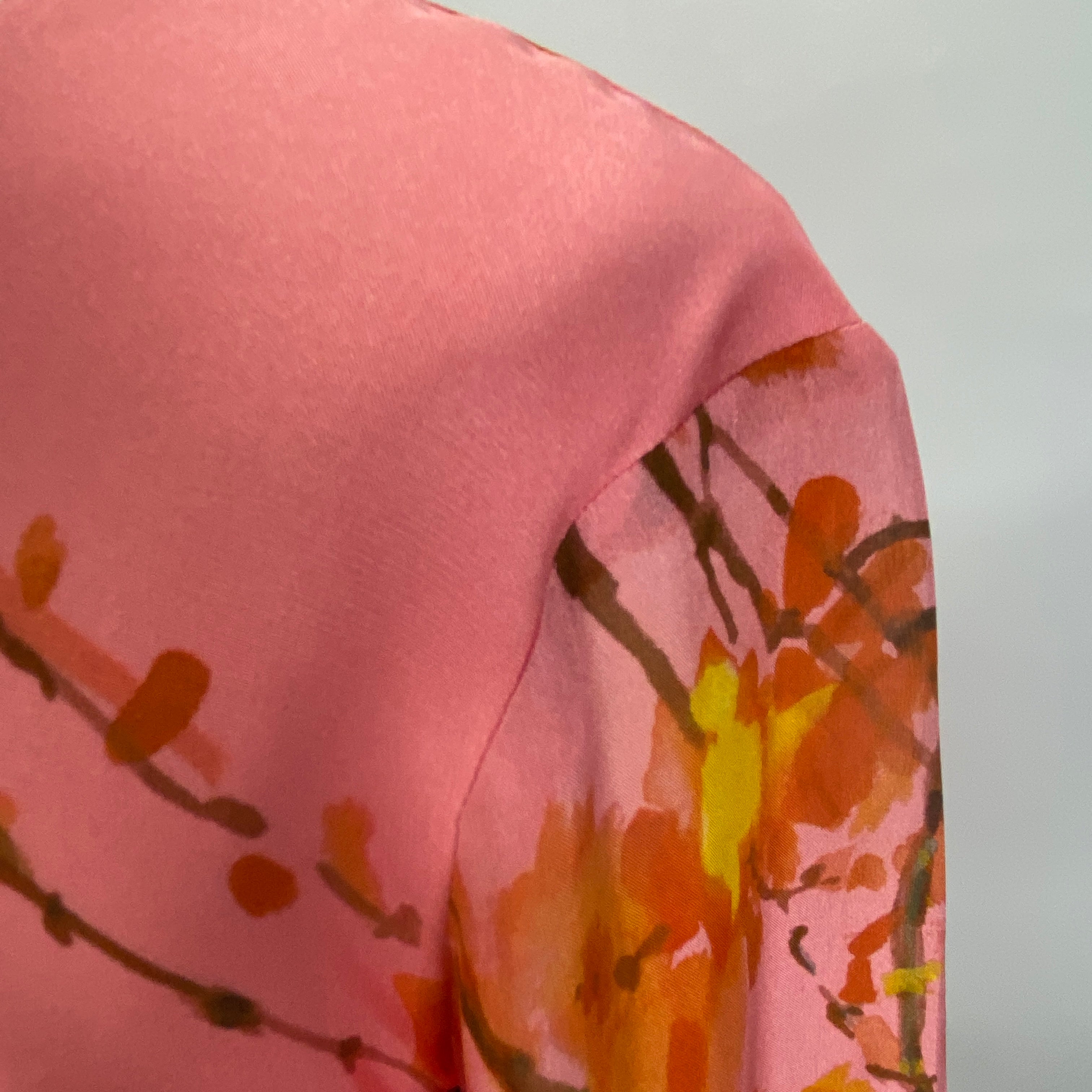 The Fold £520 Pink Cherry Blossom Print Silk Occassion Dress L