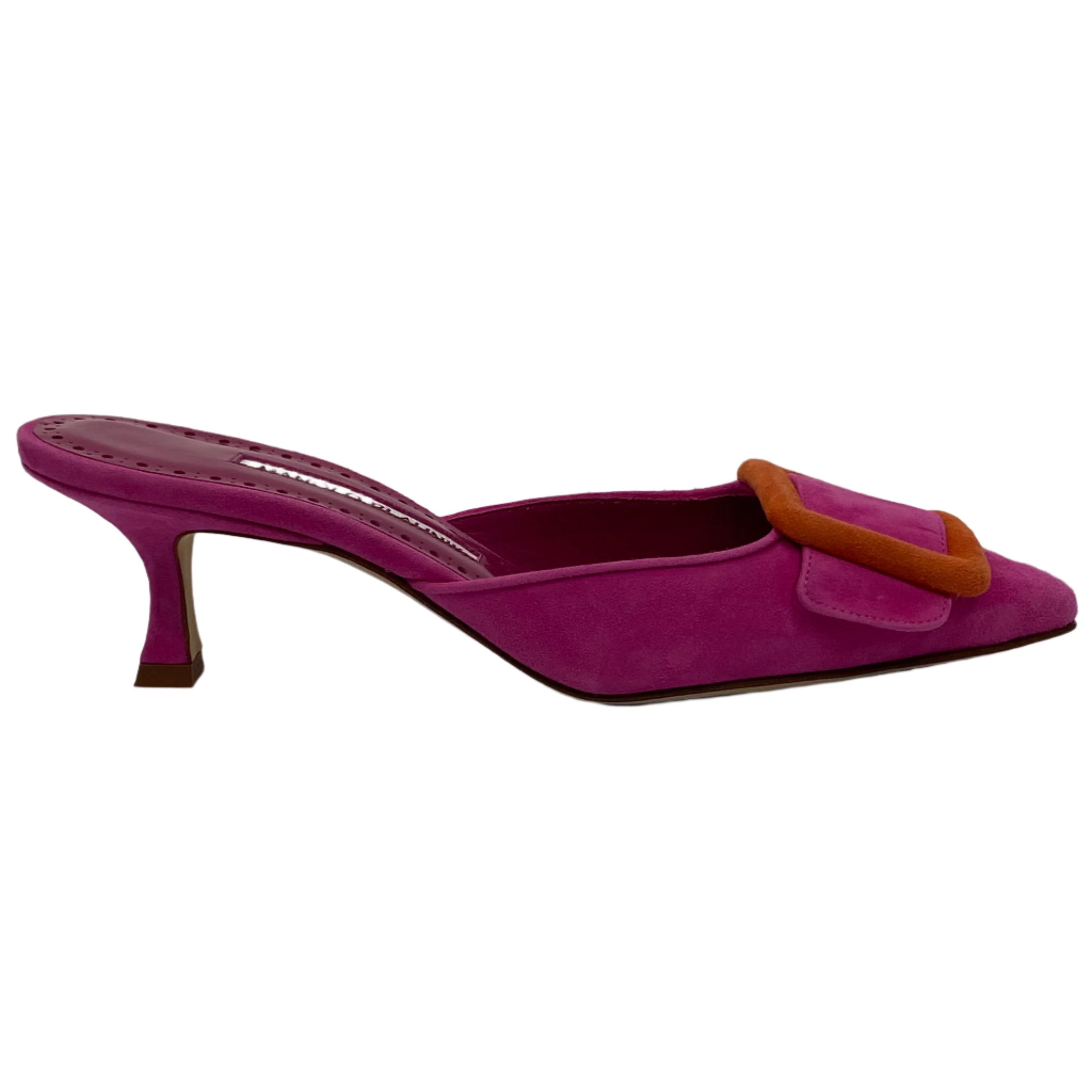 Manolo Blahnik New £695 Pink Suede Maysale Kitten Heels 35