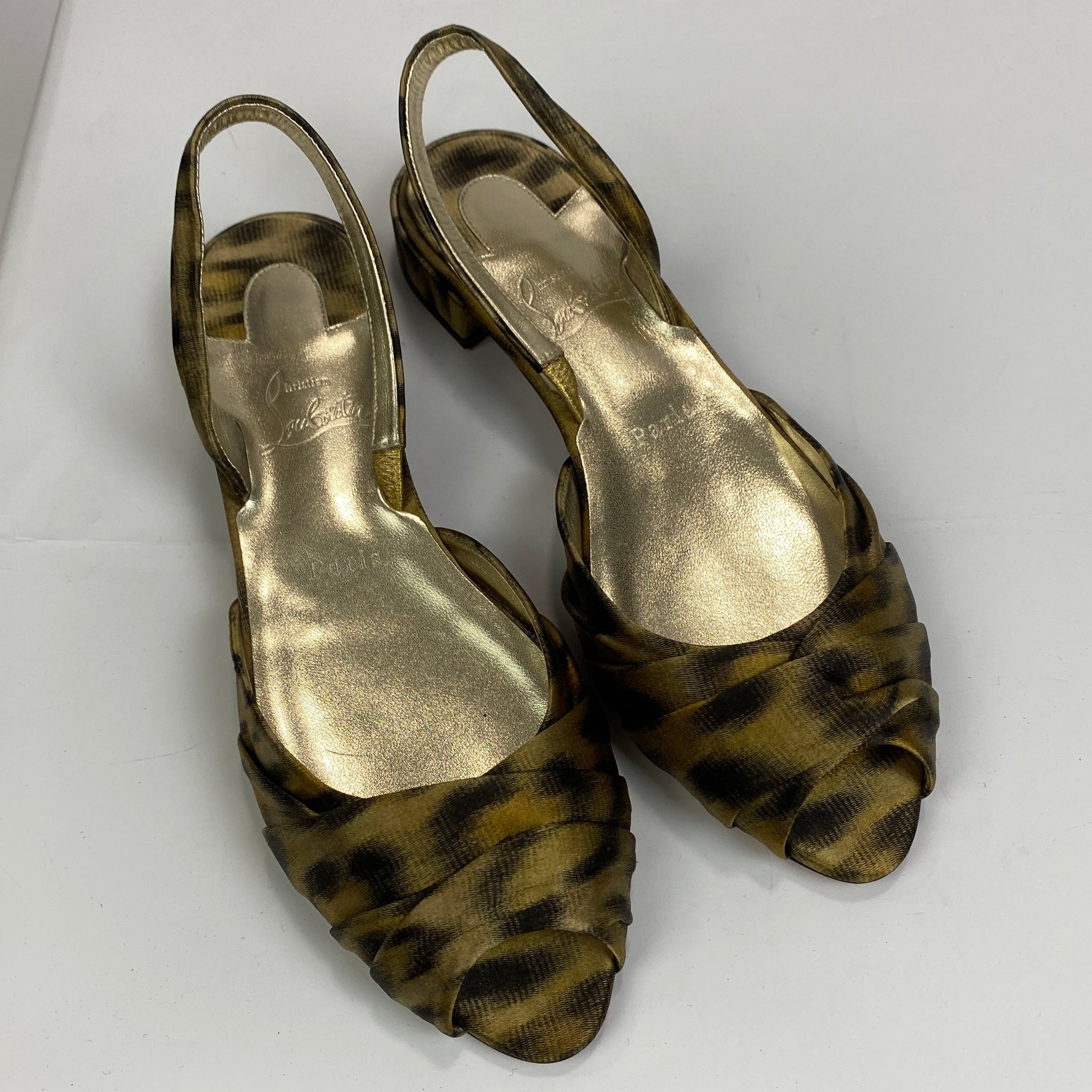 Christian Louboutin New £1100 Leopard Silk Cordelina Slingbacks 39.5