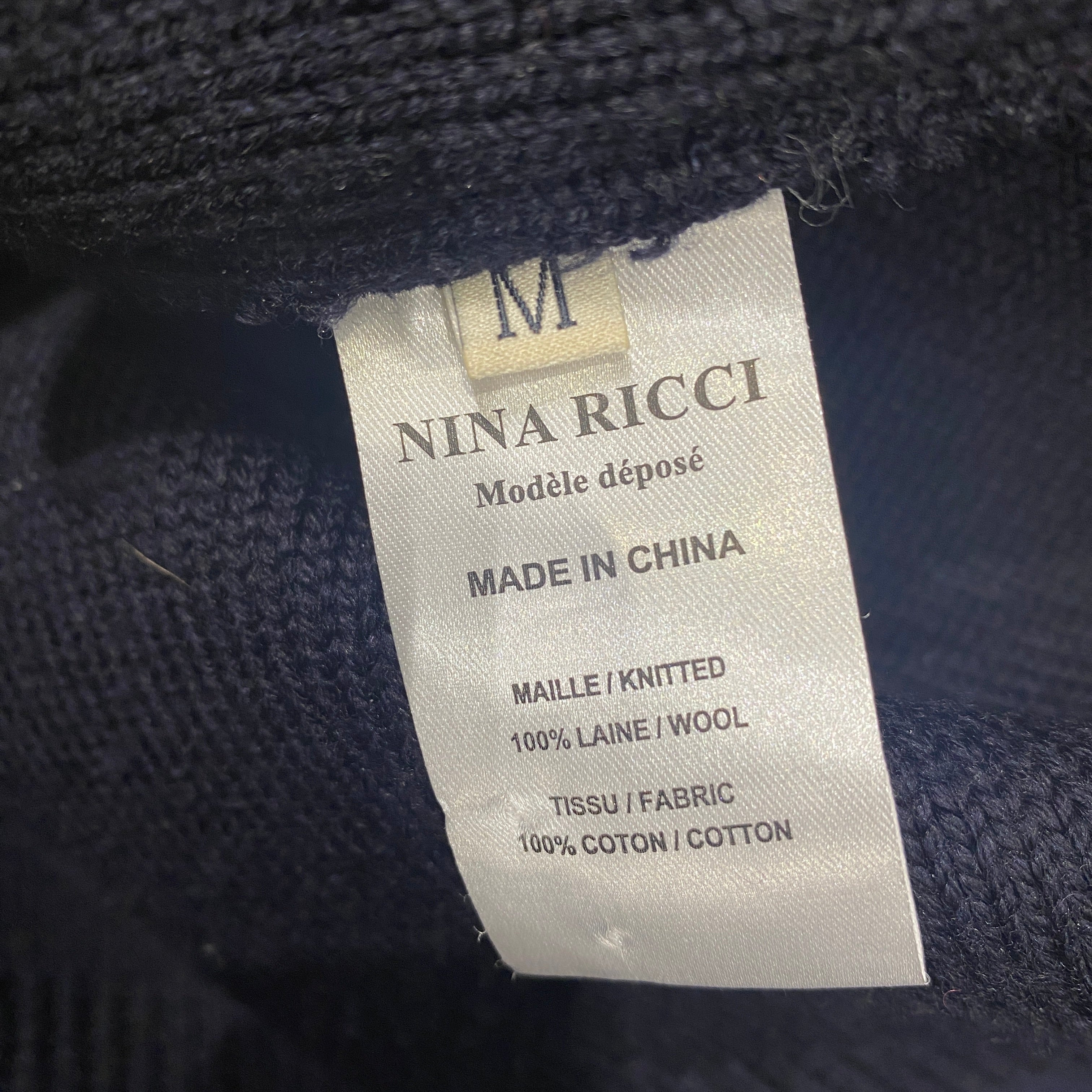 Nina Ricci Navy Black Wool Utility Cardigan Sweater M