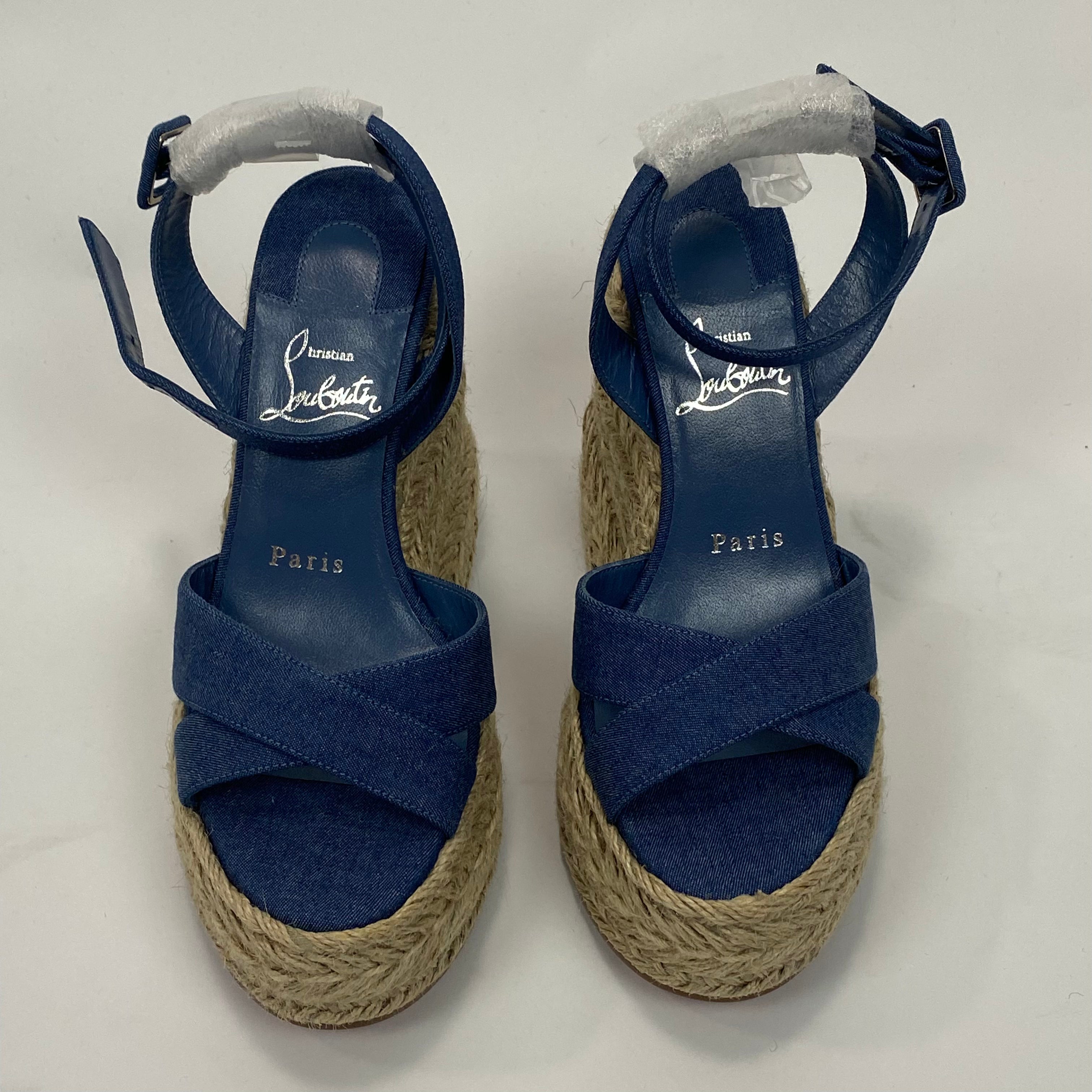 Christian Louboutin New £735 Mariza Zeppa Canvas Espadrille Sandals 35