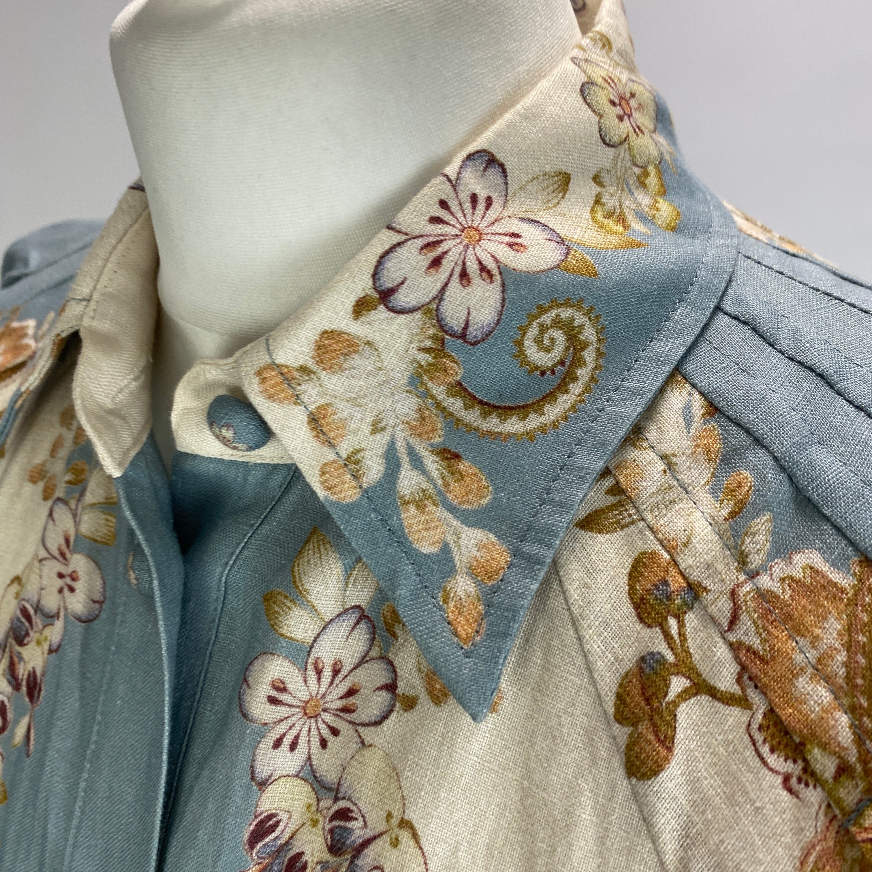 Alemais £475 Blue & Cream Blythe Linen Shirtdress XXS/XS/S