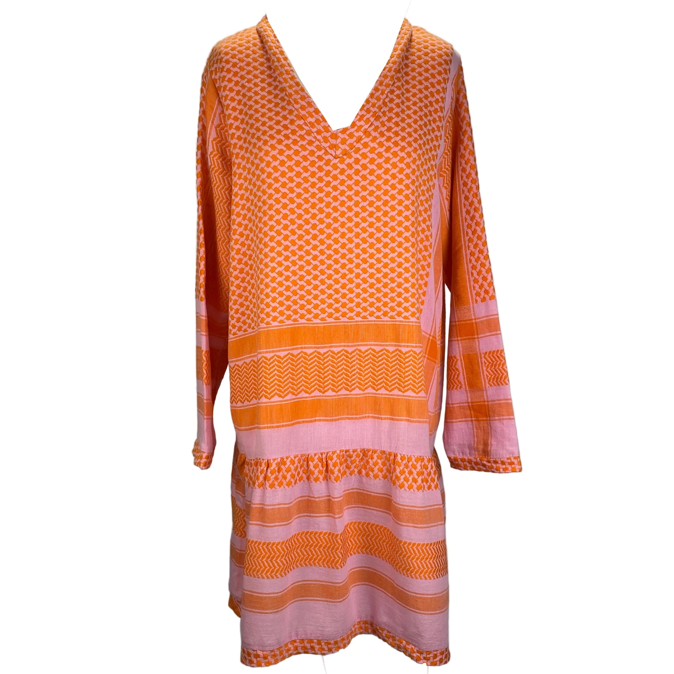 Cecilie Copenhagen Pink & Orange Weave Cotton Midi Dress L
