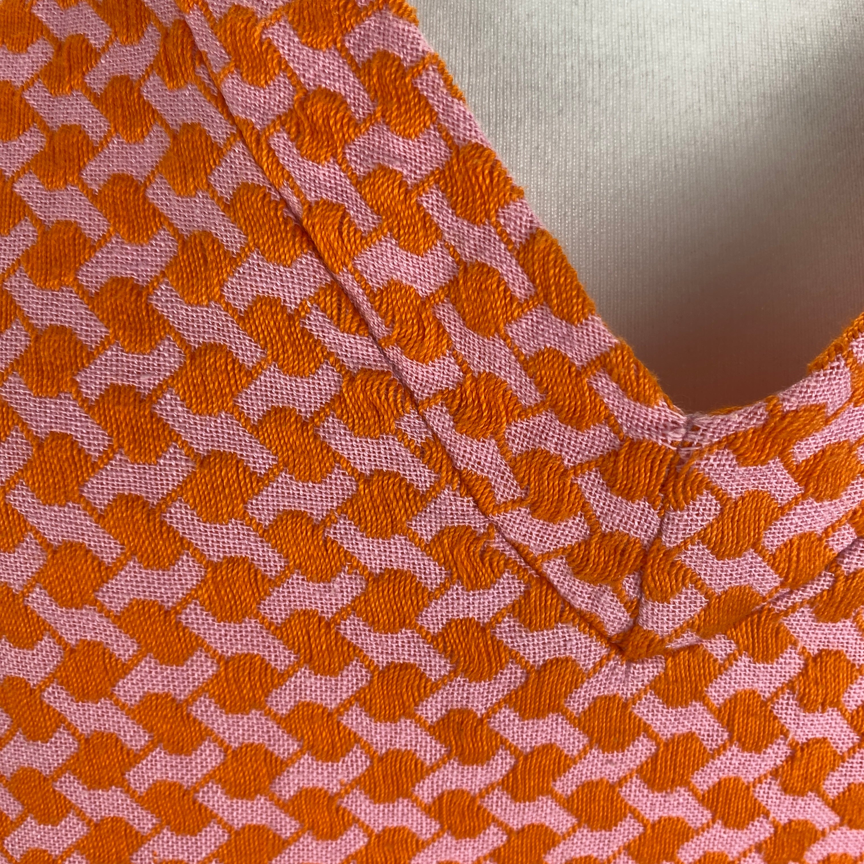 Cecilie Copenhagen Pink & Orange Weave Cotton Midi Dress L