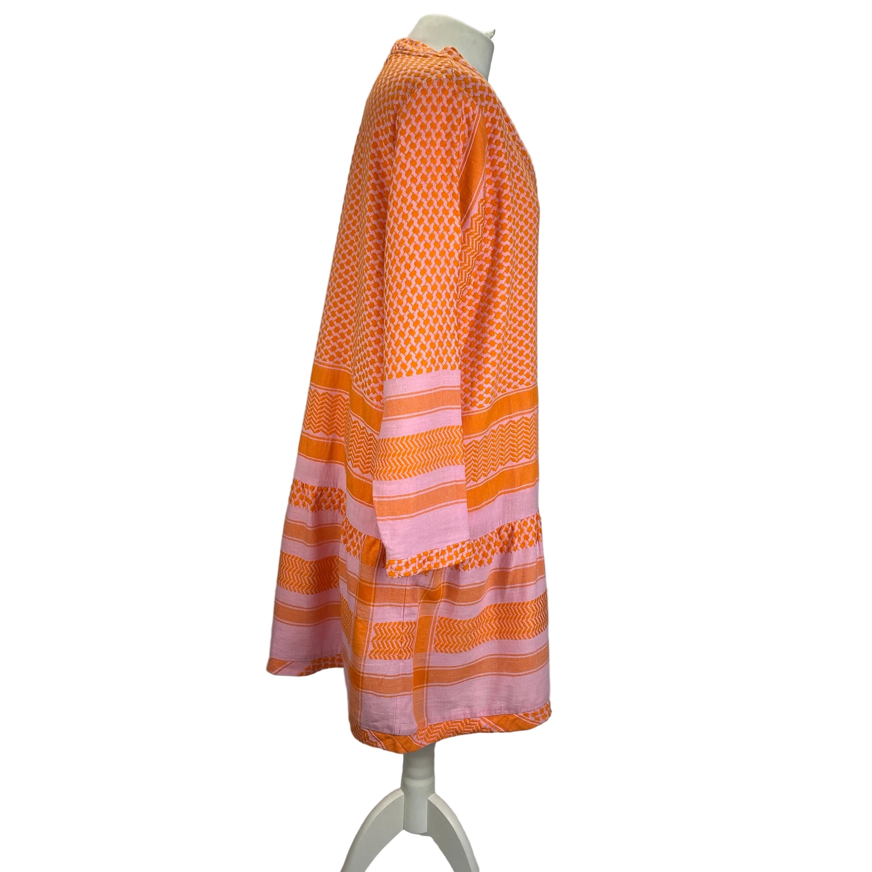 Cecilie Copenhagen Pink & Orange Weave Cotton Midi Dress L