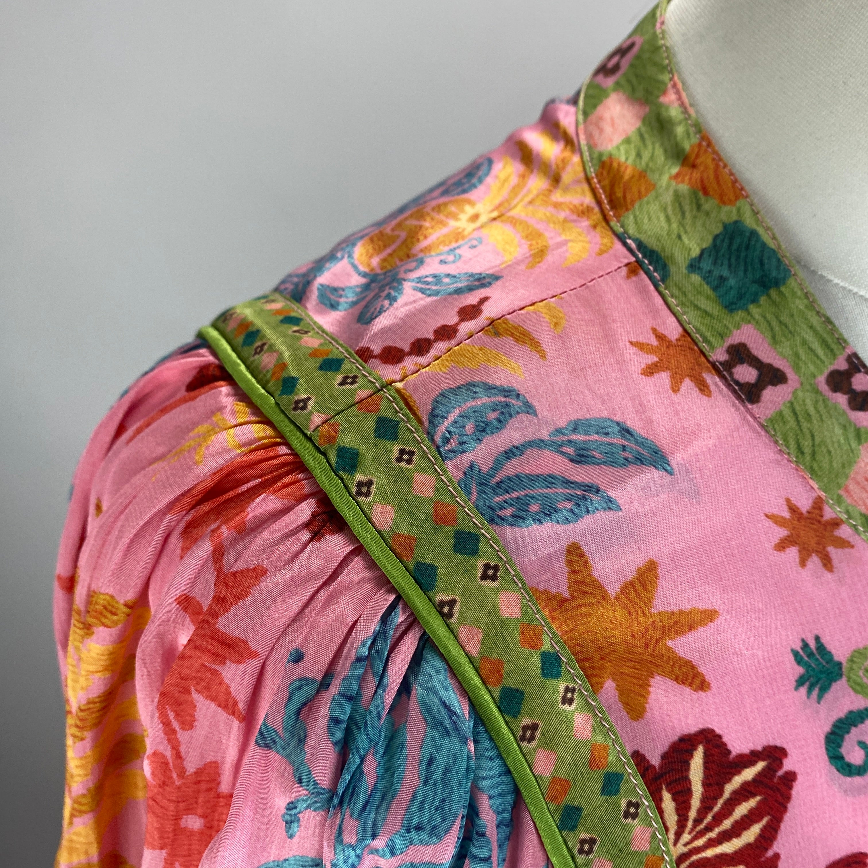 Farm Rio Pink Floral Print Silky Maxi Dress M