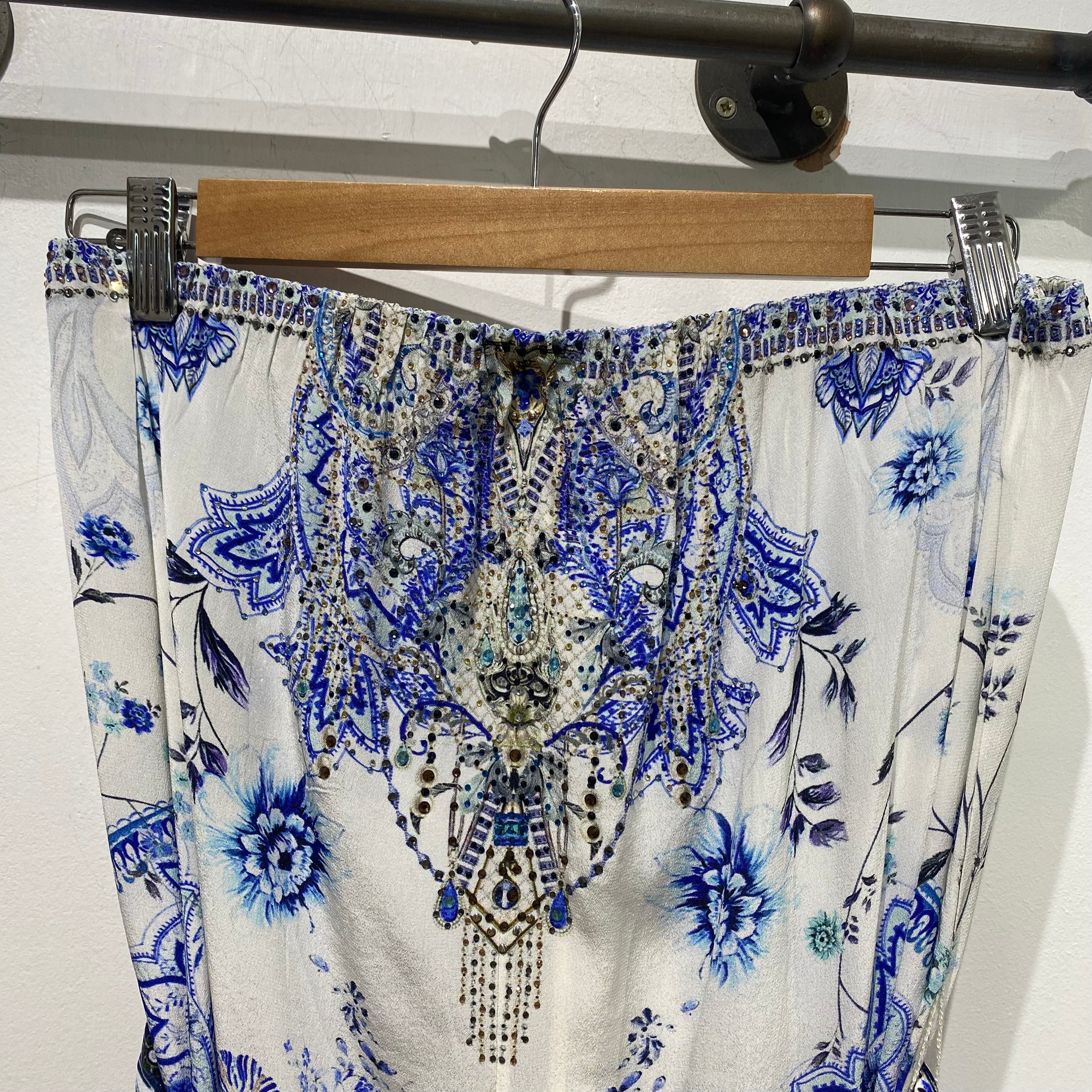 Camilla £600 Blue & Ivory Silk Bandeau Jumpsuit S