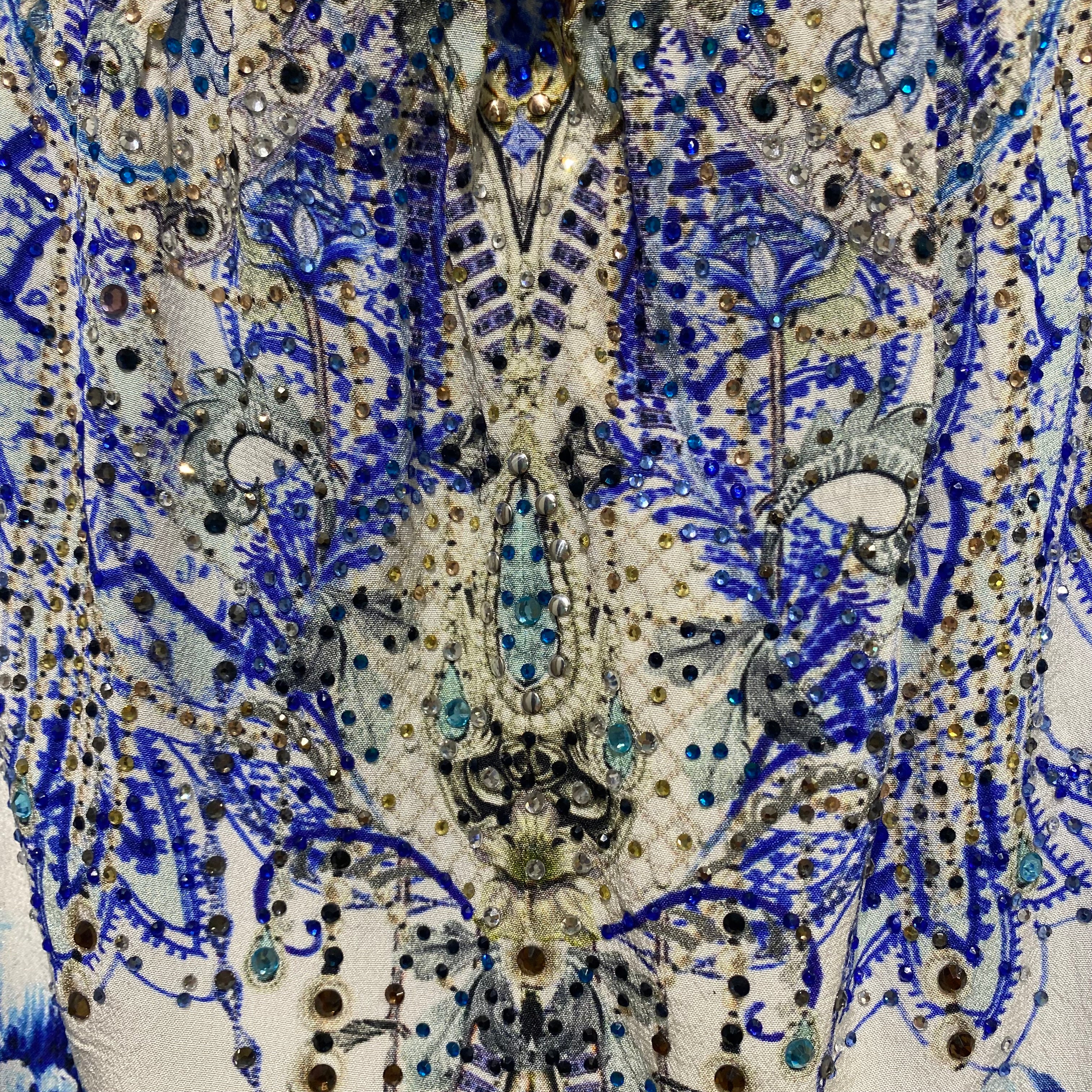 Camilla £600 Blue & Ivory Silk Bandeau Jumpsuit S