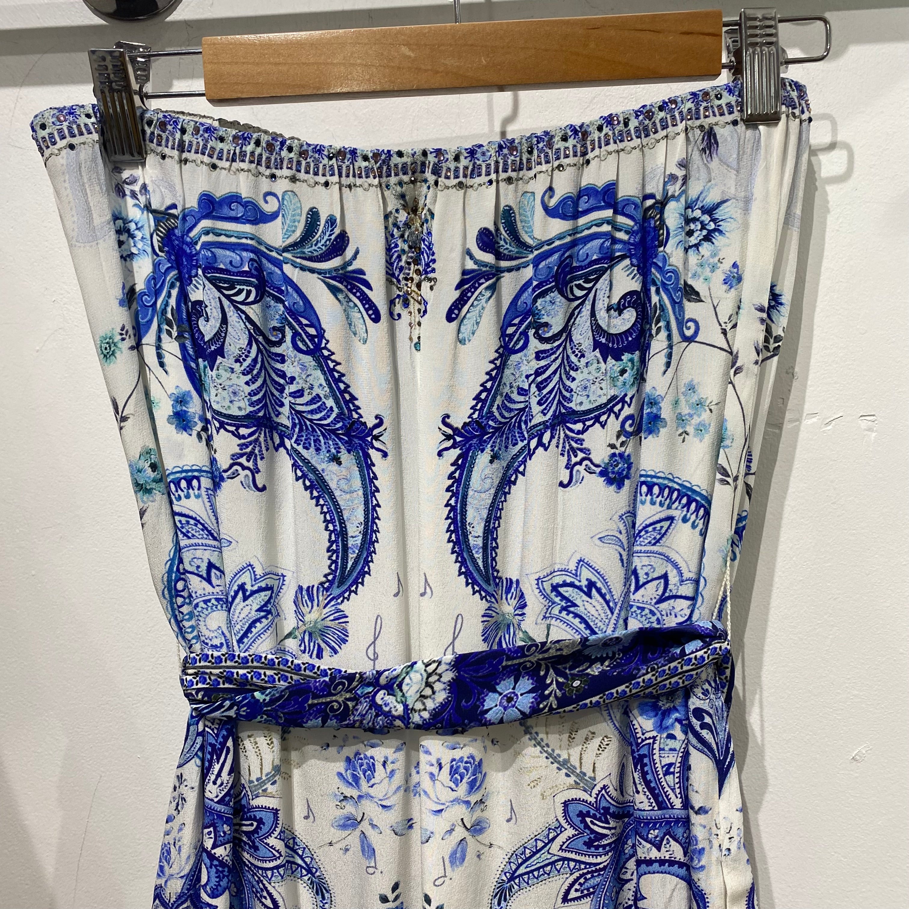 Camilla £600 Blue & Ivory Silk Bandeau Jumpsuit S