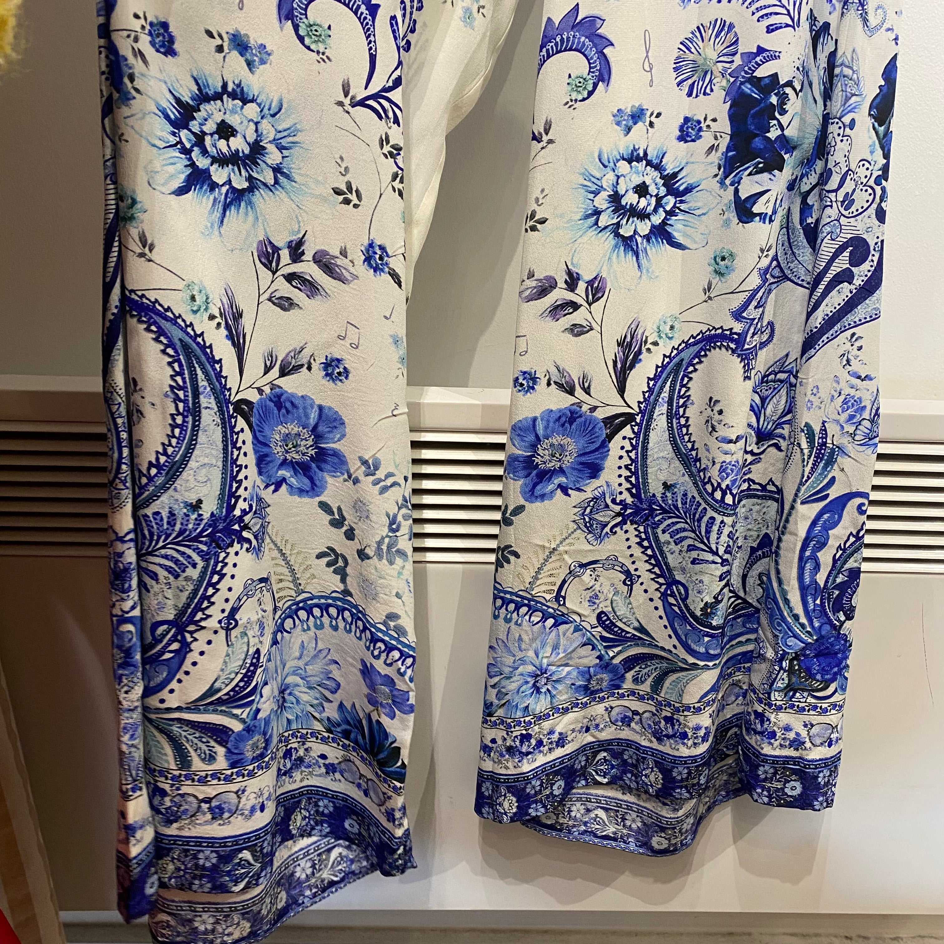 Camilla £600 Blue & Ivory Silk Bandeau Jumpsuit S