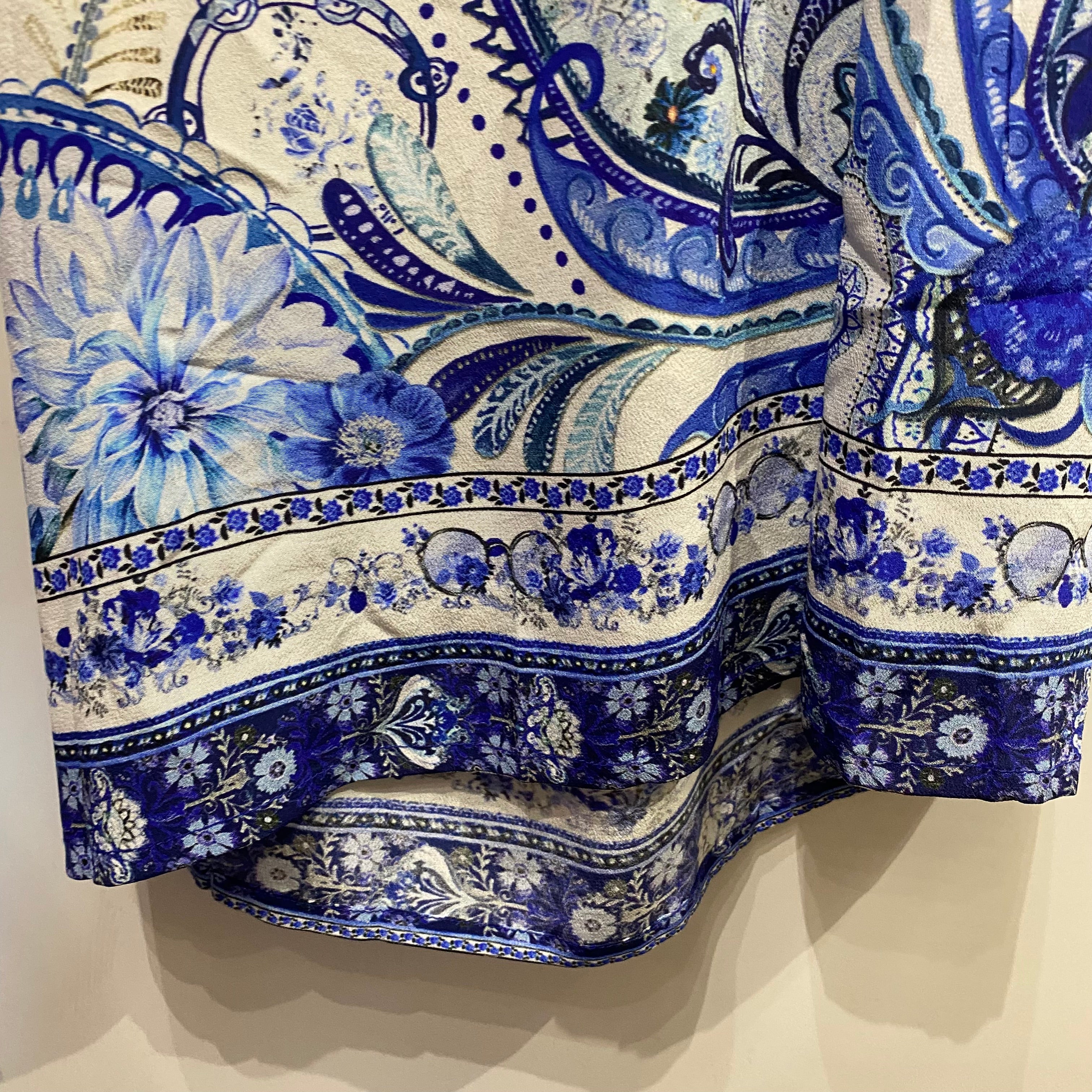 Camilla £600 Blue & Ivory Silk Bandeau Jumpsuit S