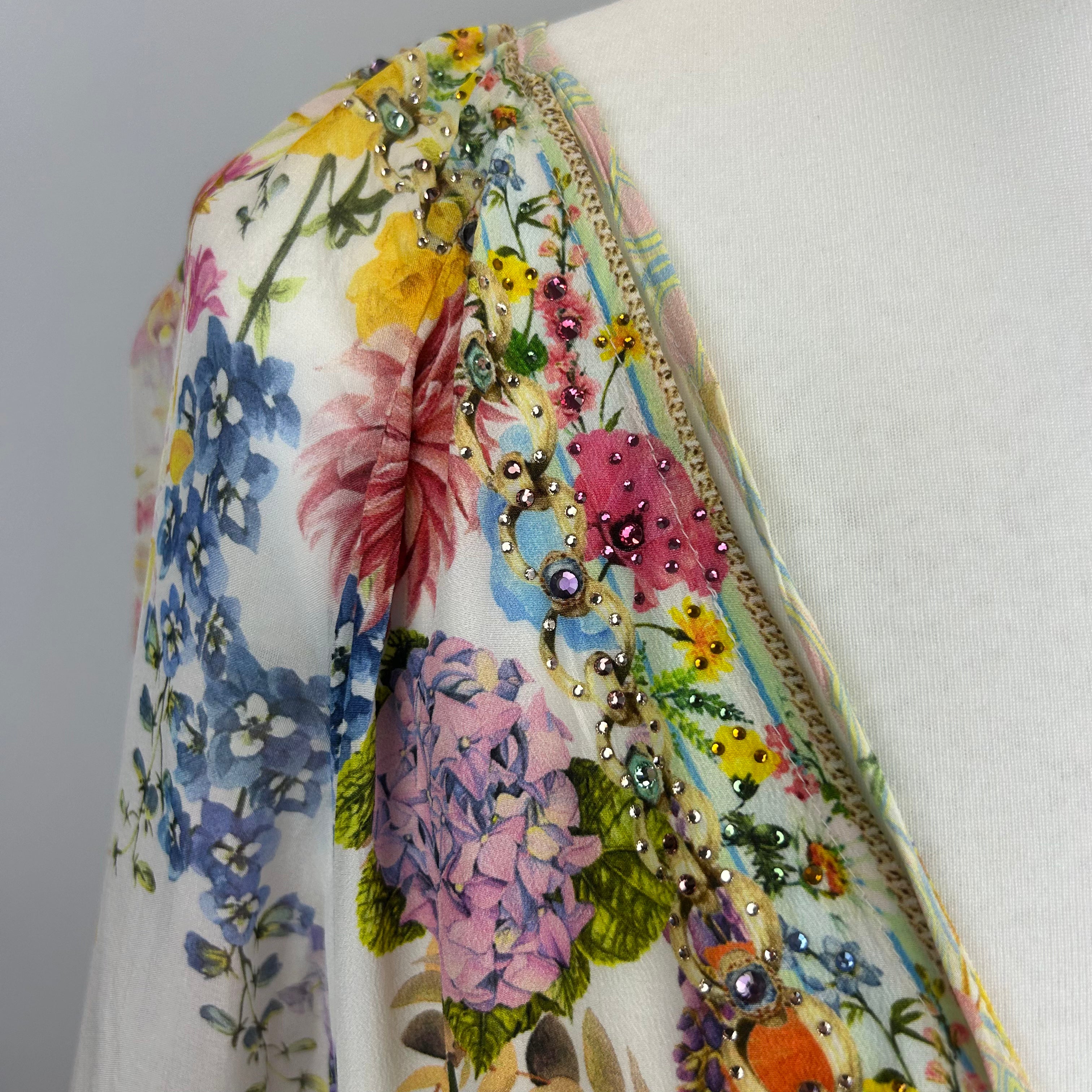 Camilla £650 White English Garden Print Silk Midi Dress L