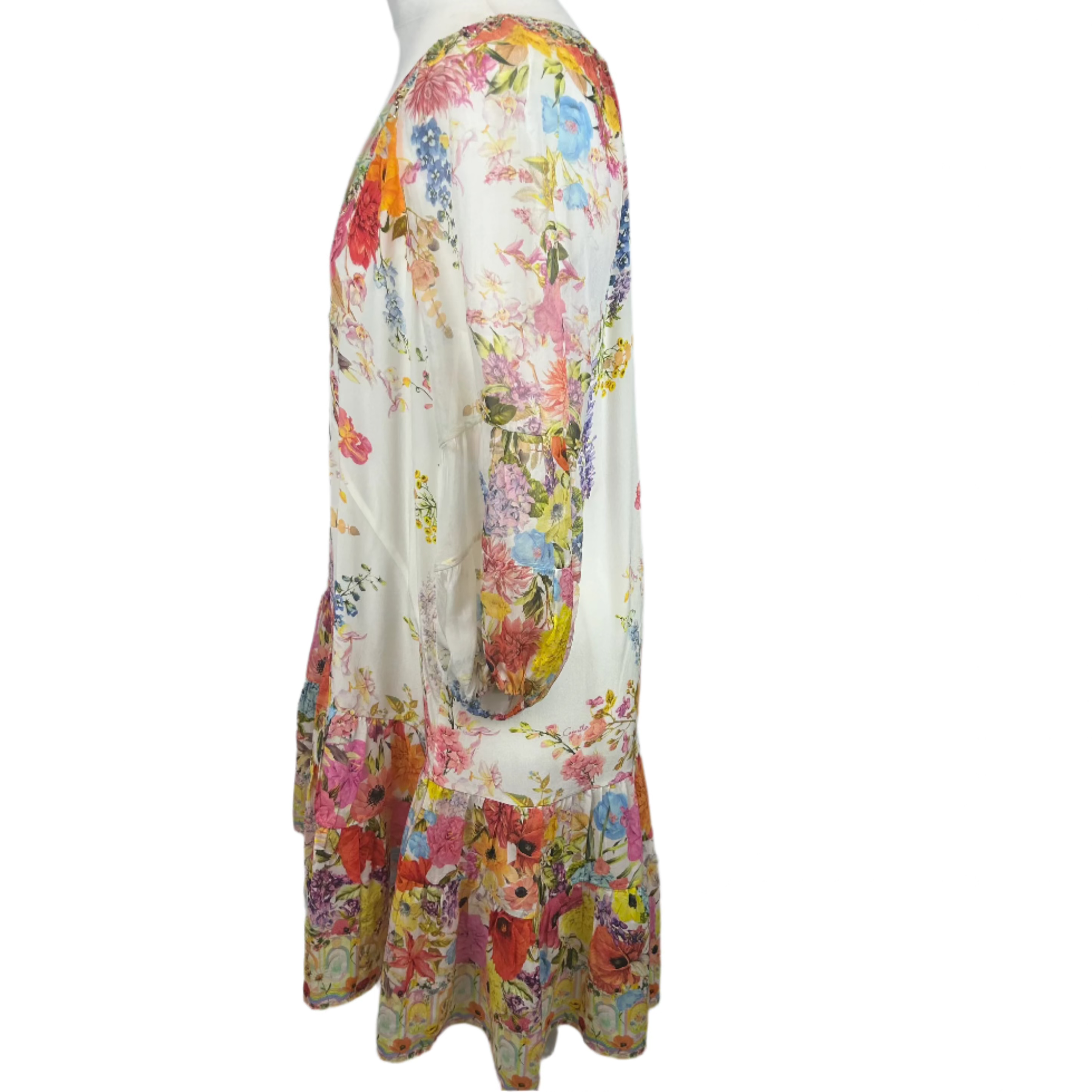 Camilla £650 White English Garden Print Silk Midi Dress L