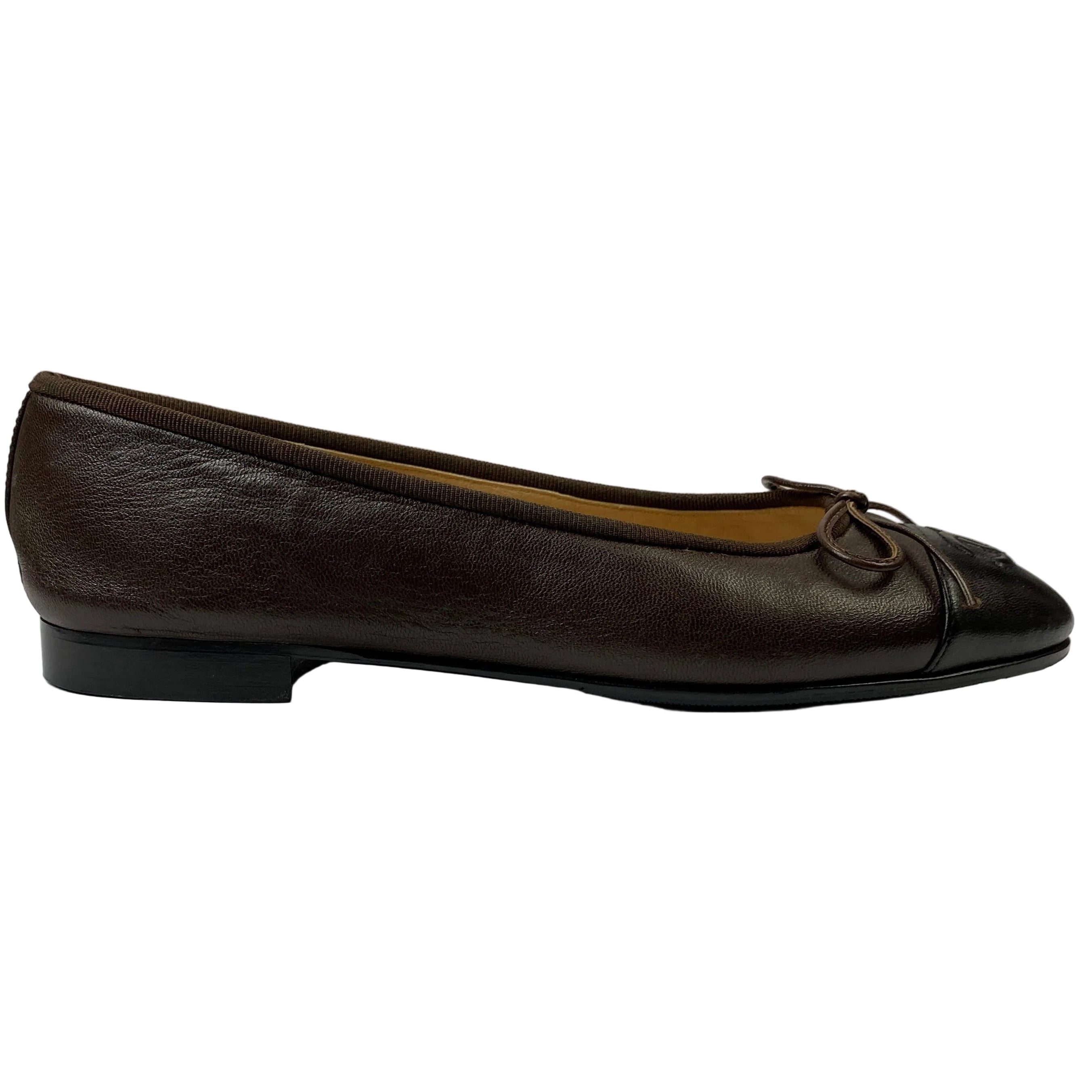 Chanel Brown & Black Classic Ballet Pumps 37