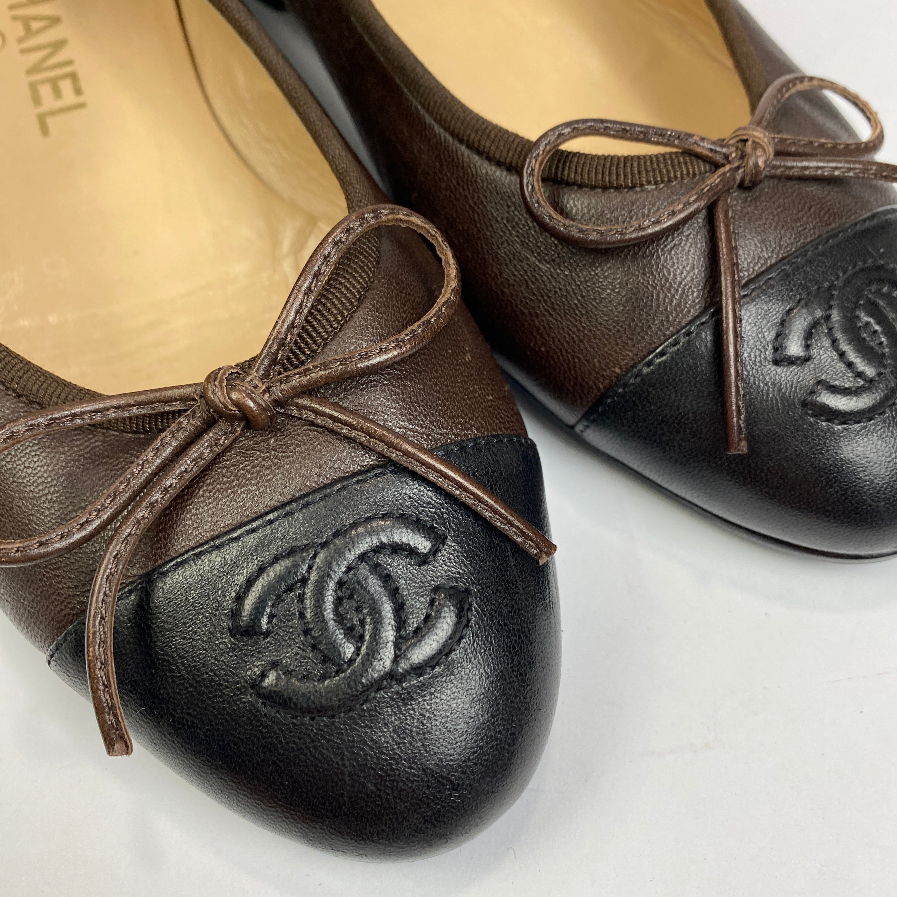 Chanel Brown & Black Classic Ballet Pumps 37