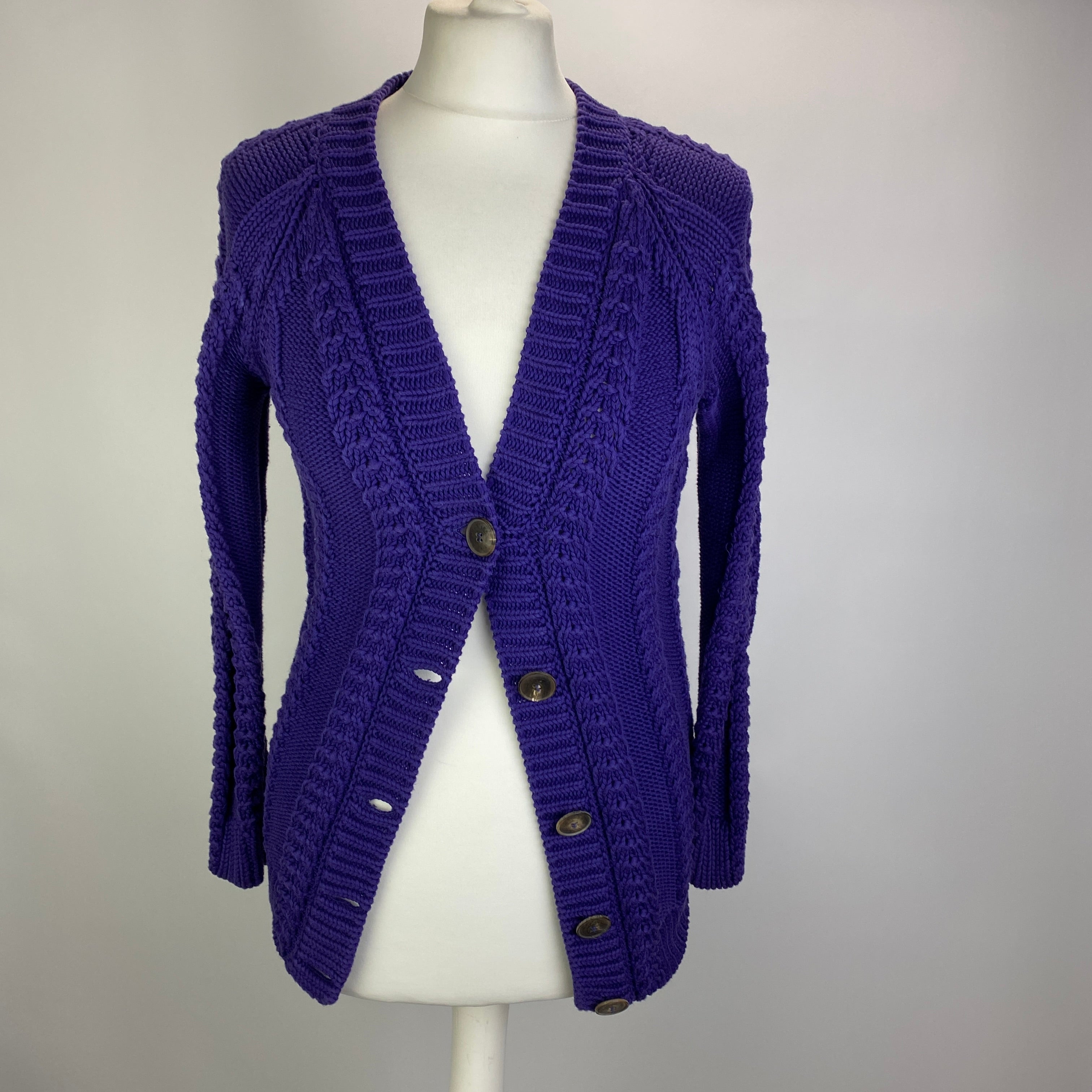 Hermes Vintage Amethyst Cotton Cable Knit Cardigan XS