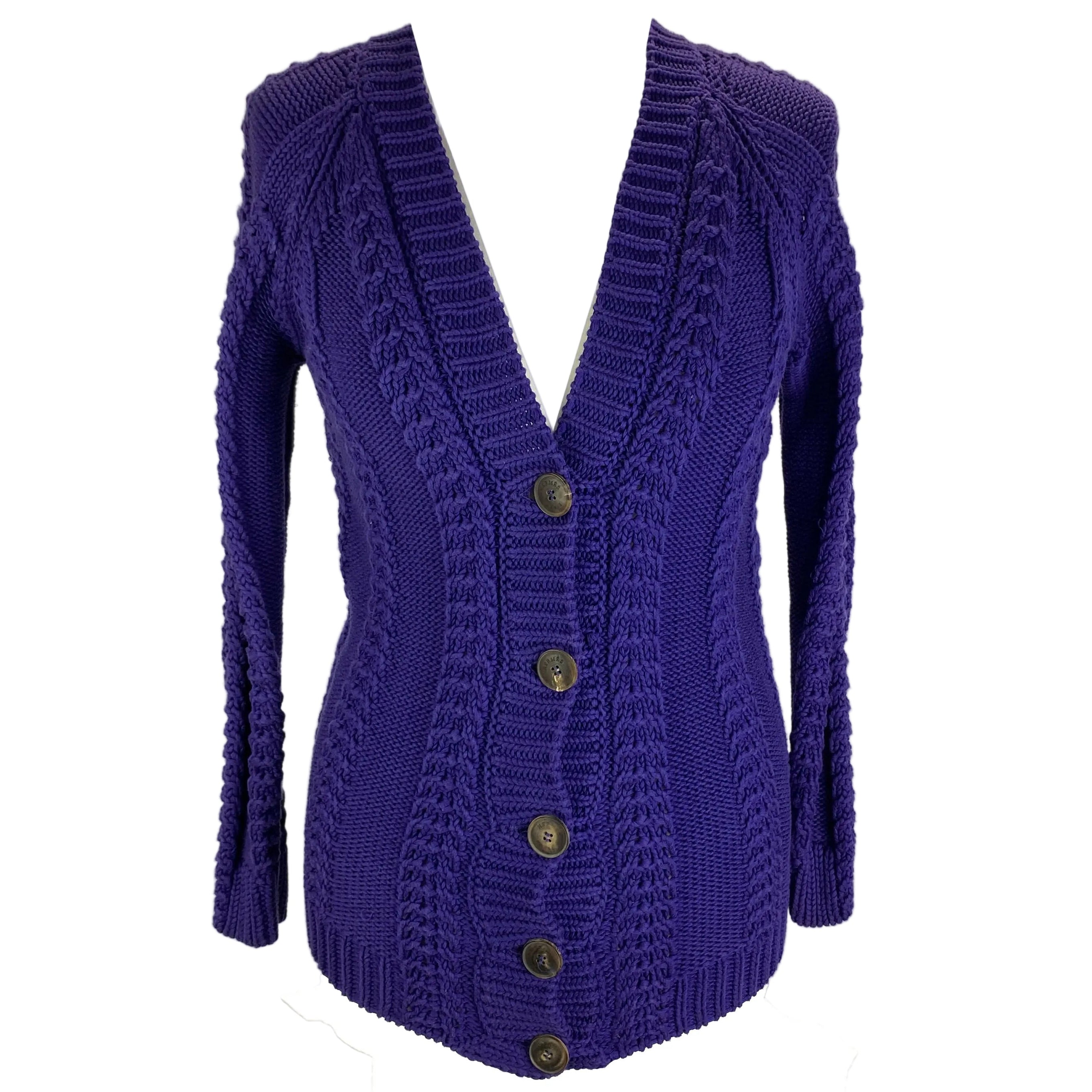 Hermes Vintage Amethyst Cotton Cable Knit Cardigan XS