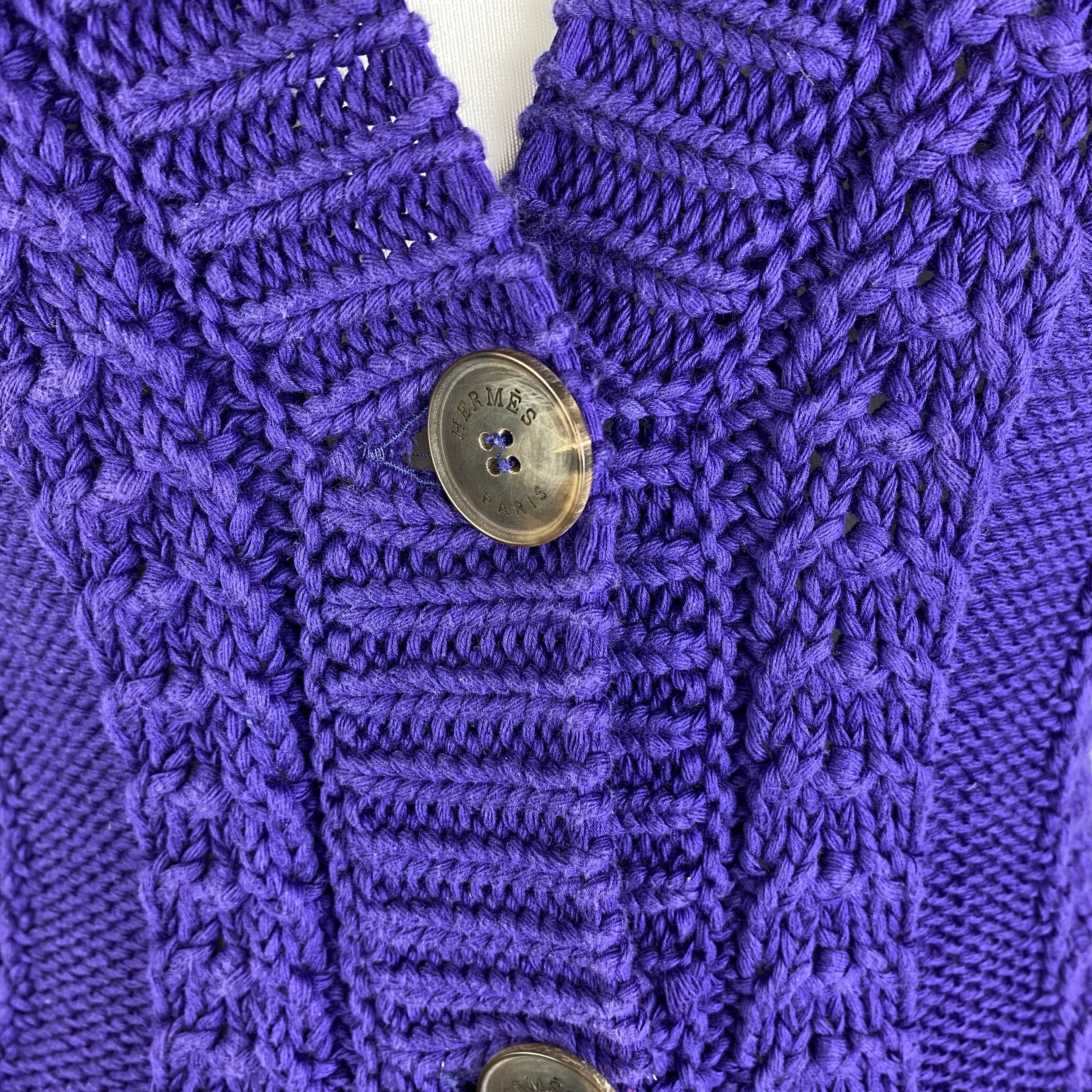 Hermes Vintage Amethyst Cotton Cable Knit Cardigan XS
