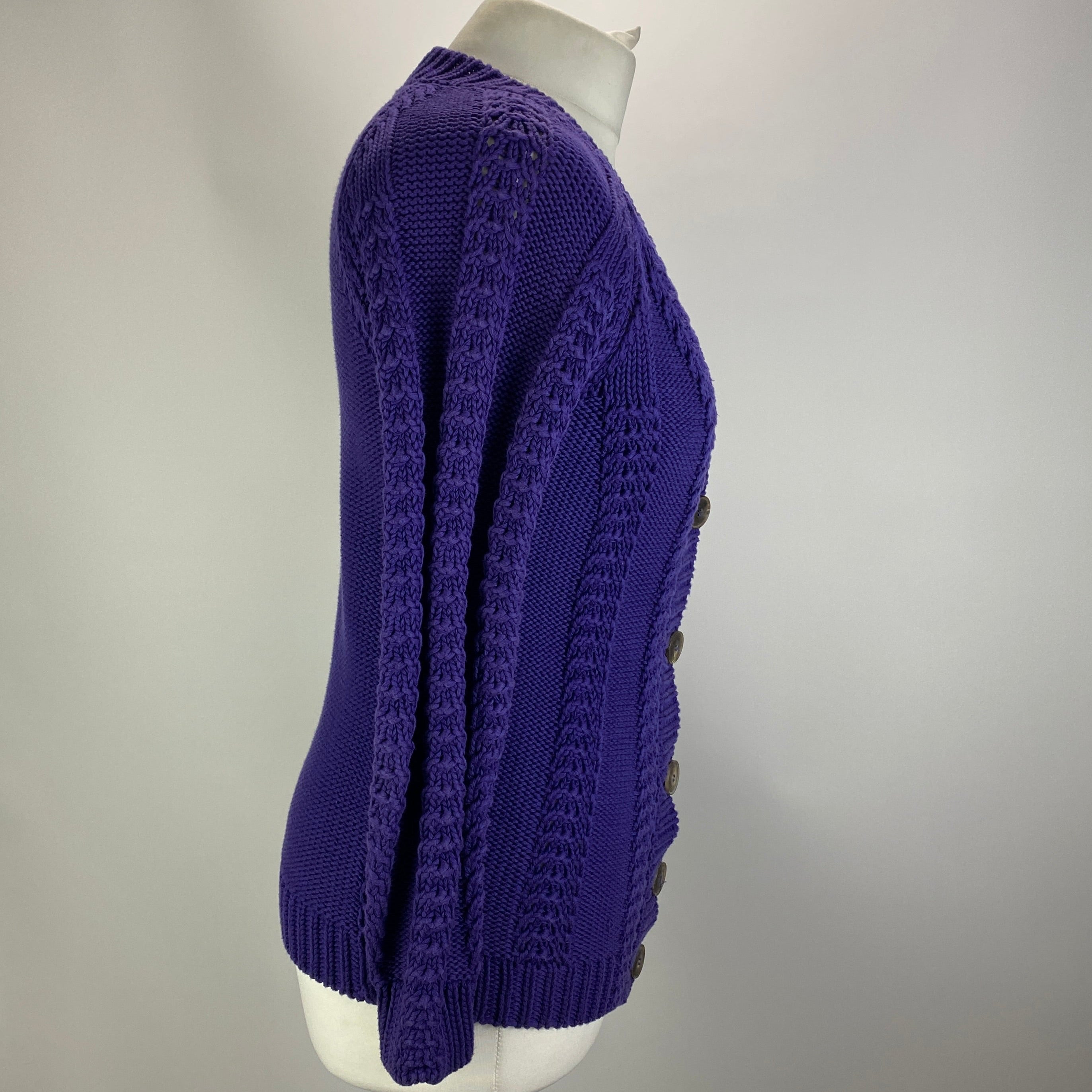Hermes Vintage Amethyst Cotton Cable Knit Cardigan XS