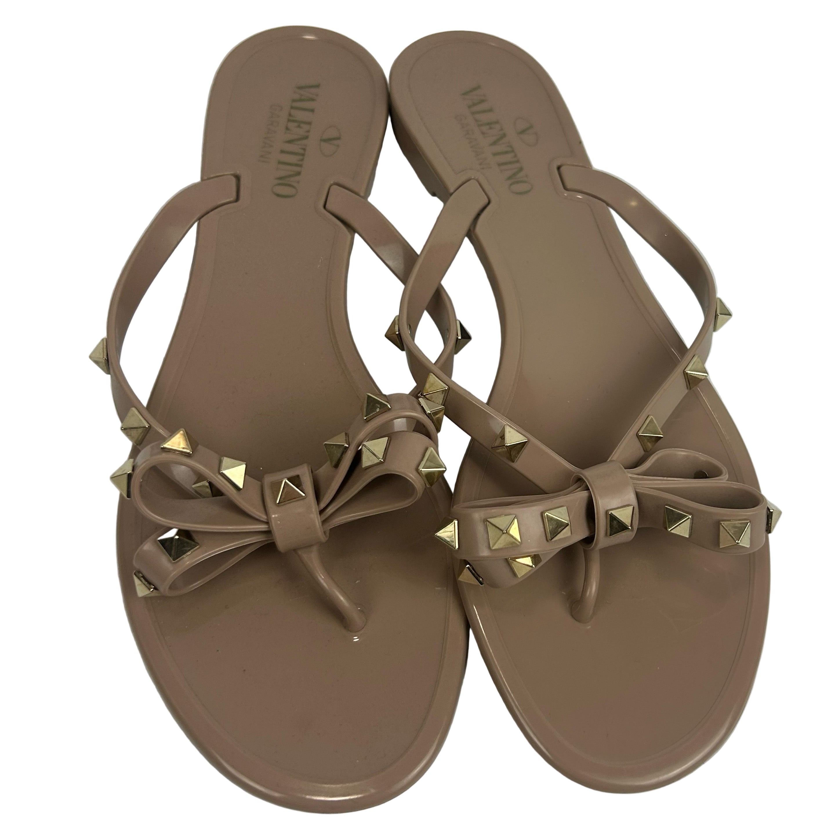 Valentino £390 Nude Rockstud Flipflop Sandals 40