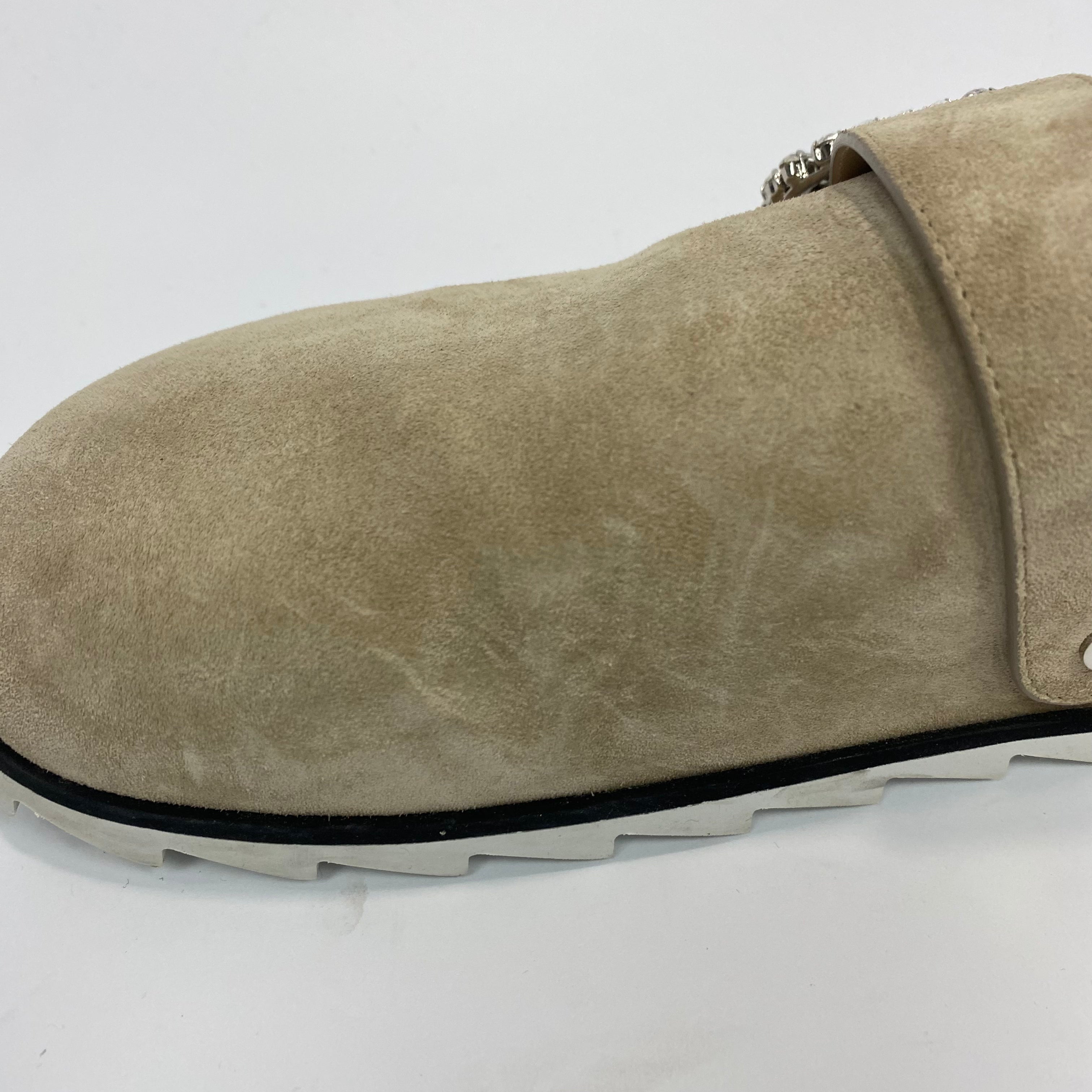 Roger Vivier £1120 Sand Suede Crystal Buckle Mules 37