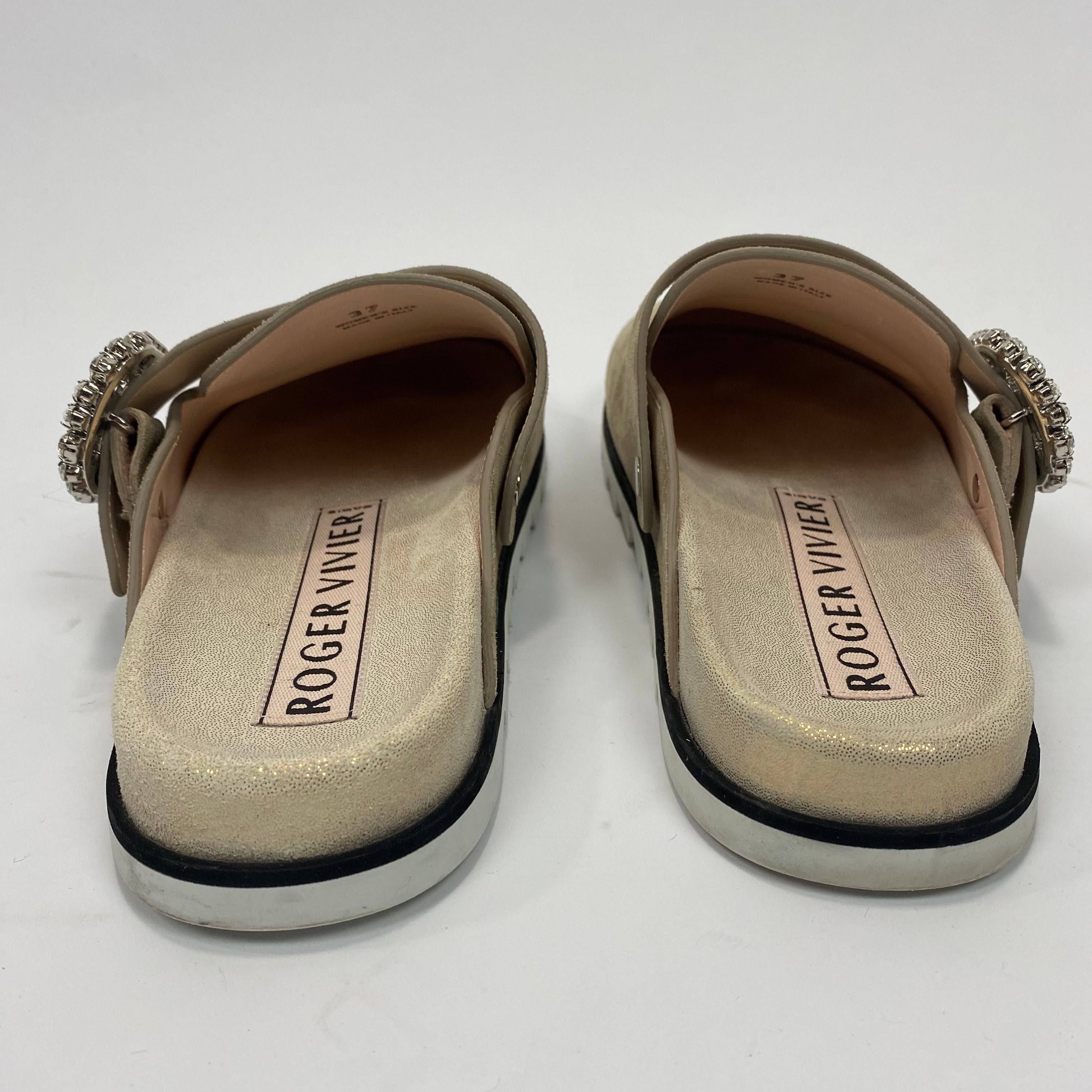 Roger Vivier £1120 Sand Suede Crystal Buckle Mules 37
