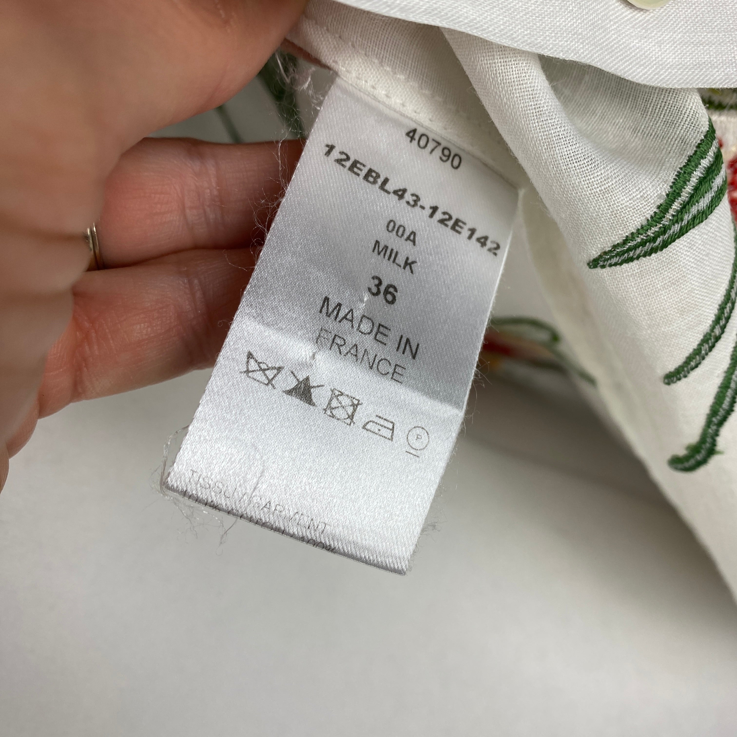 Chloe White Orchid Embroidered Cotton Shirt XS
