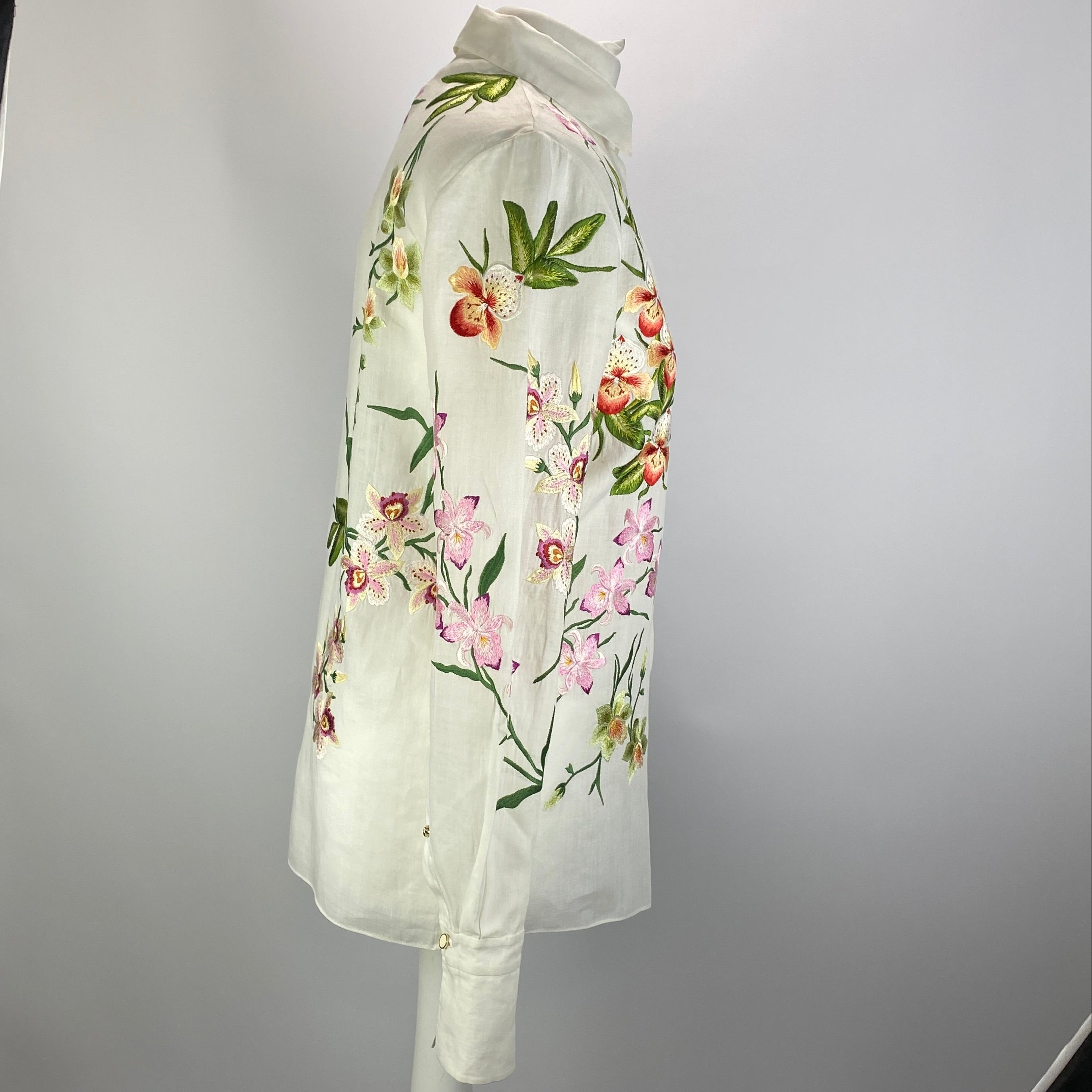 Chloe White Orchid Embroidered Cotton Shirt XS