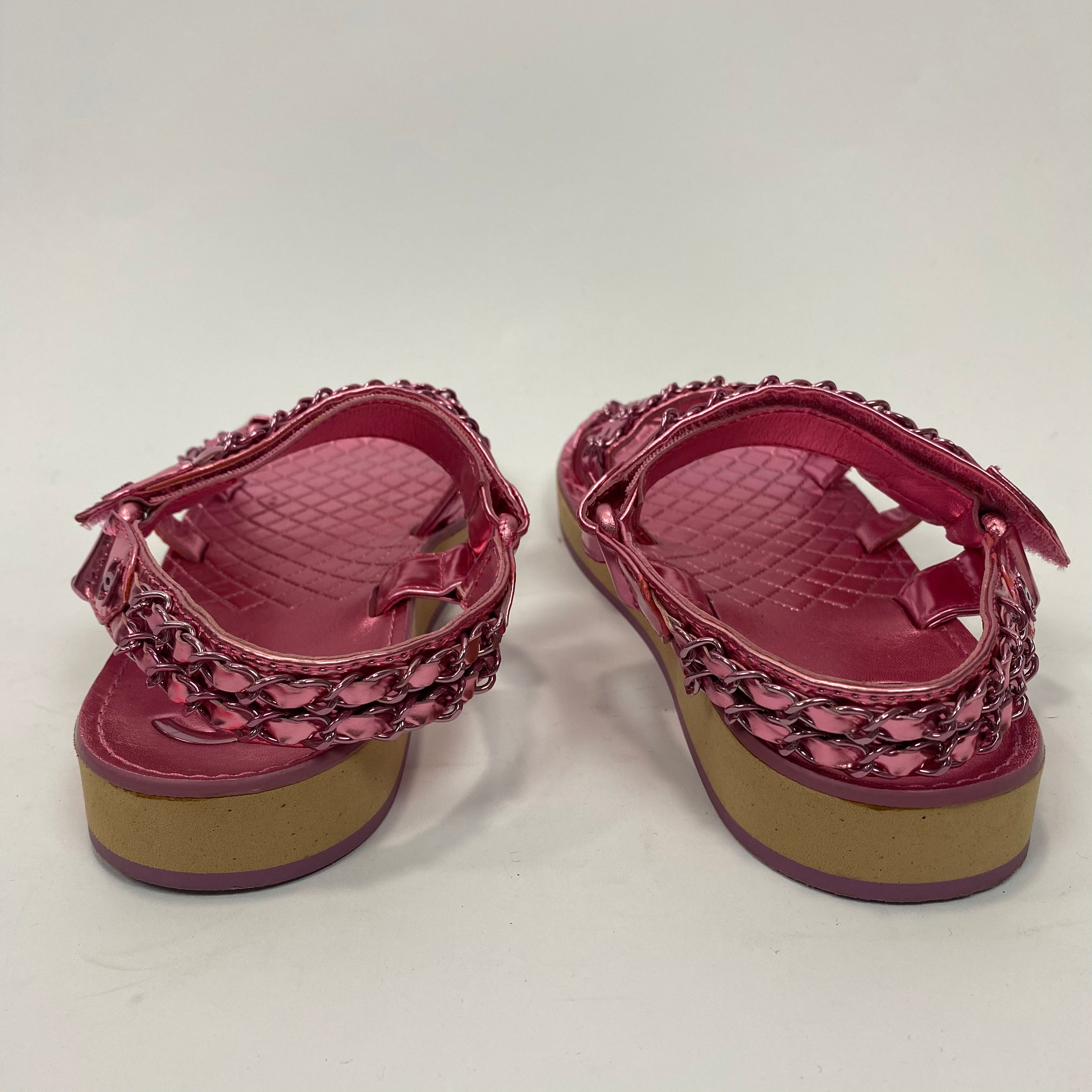 Chanel Pink Metallic Chain Detail Track Sandals 38.5