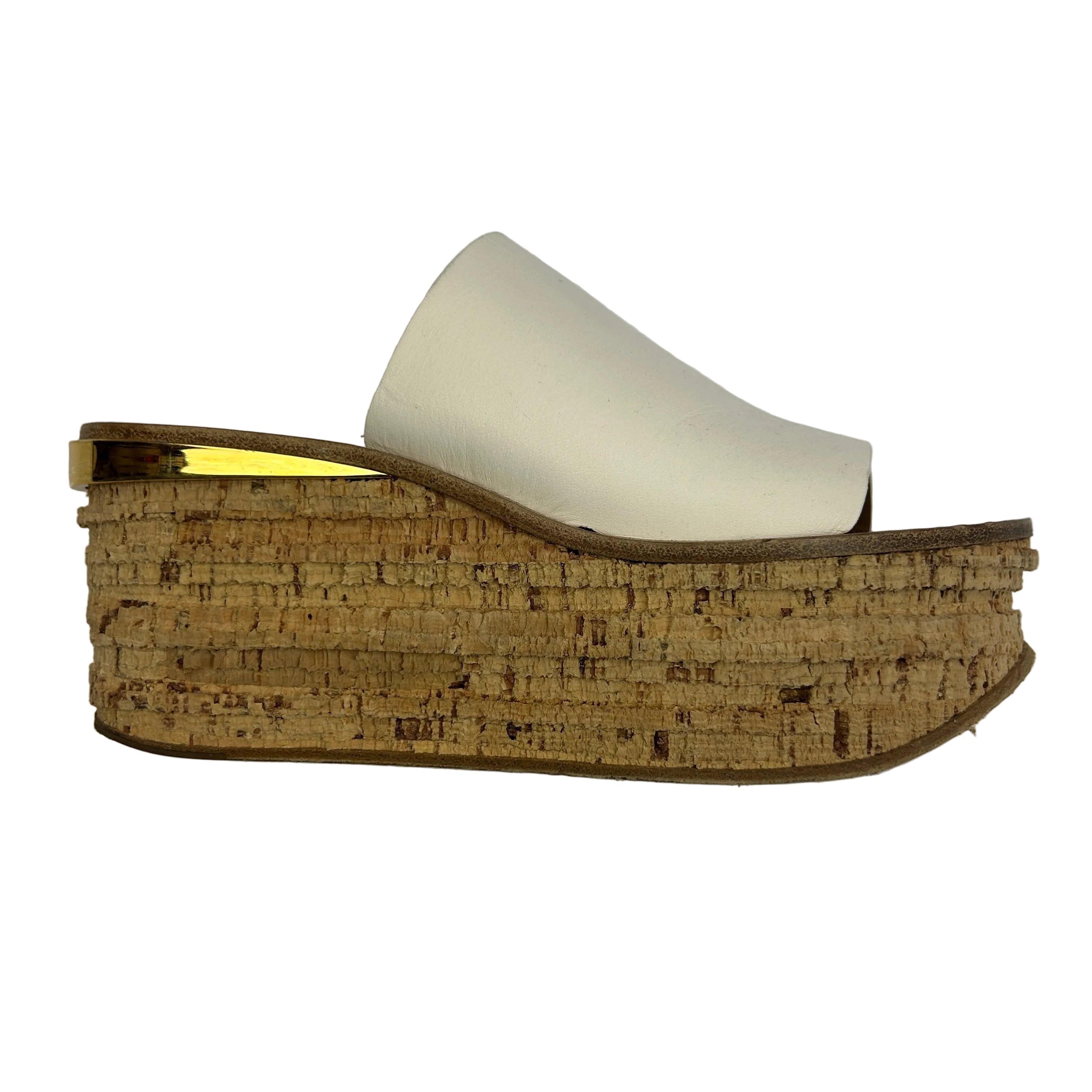 Chloe White Leather Platform Cork Mules 37
