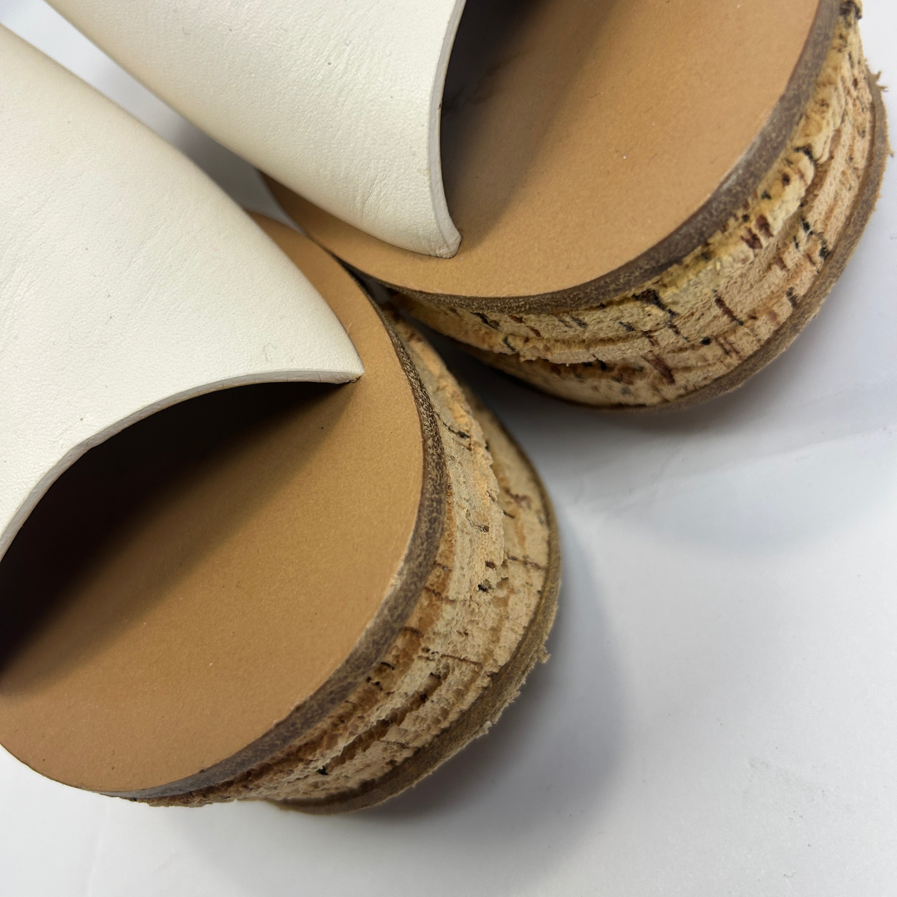 Chloe White Leather Platform Cork Mules 37