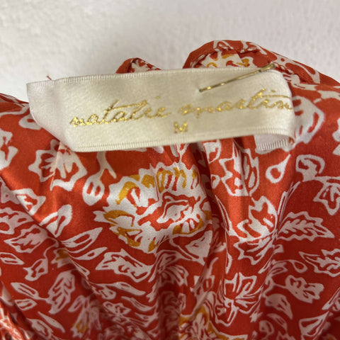 Natalie Martin Brand New Burnt Orange Floral Print Silk Midi Dress M