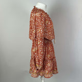 Natalie Martin Brand New Burnt Orange Floral Print Silk Midi Dress M