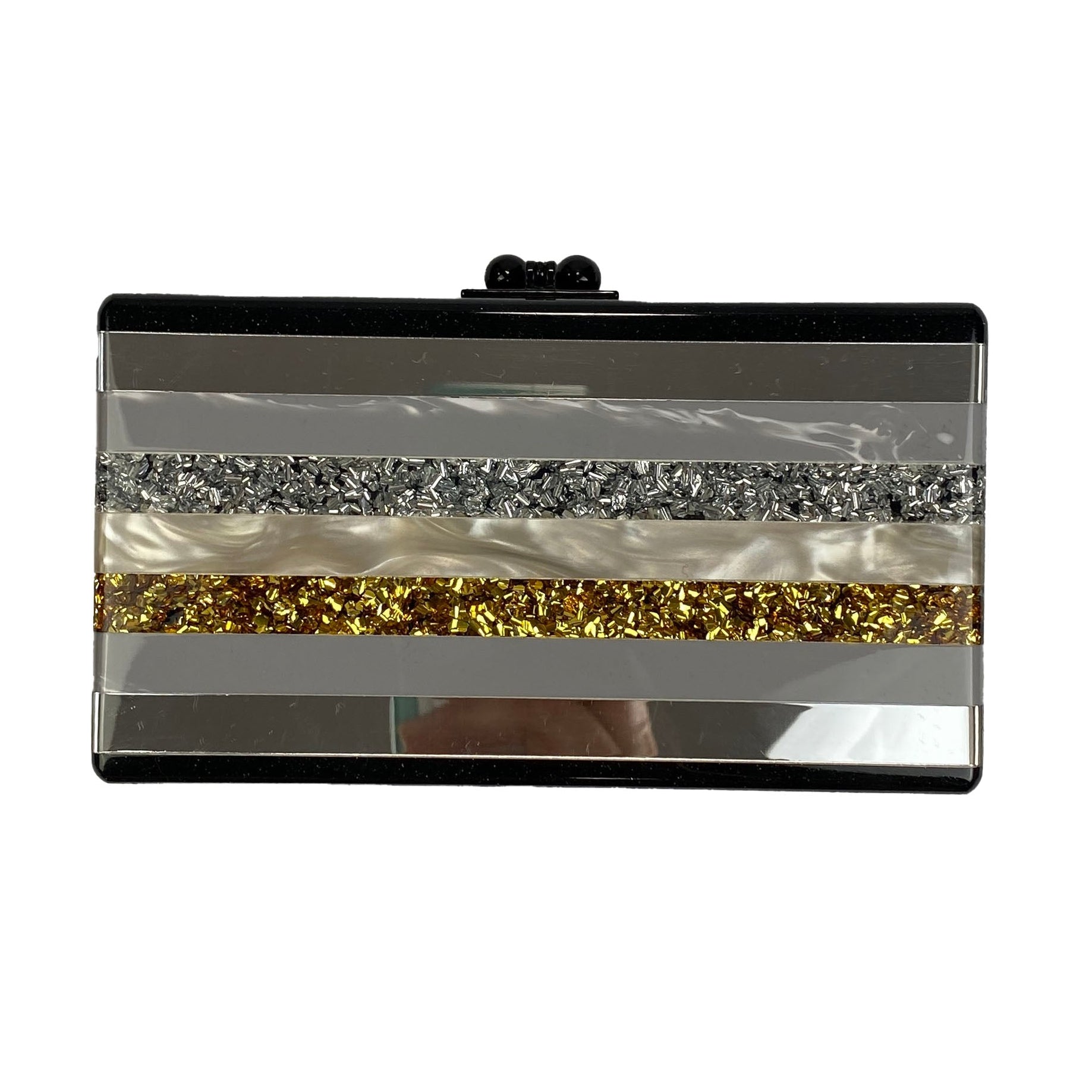 Edie Parker New Black Metallic Stripe Box Jean Clutch Bag