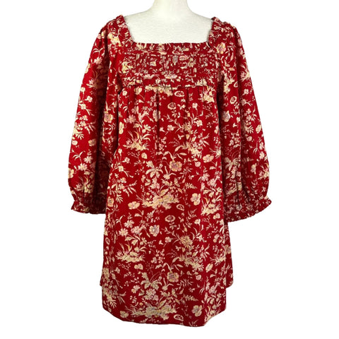 Doen Brand New £280 Red Floral Cotton Mini Dress L