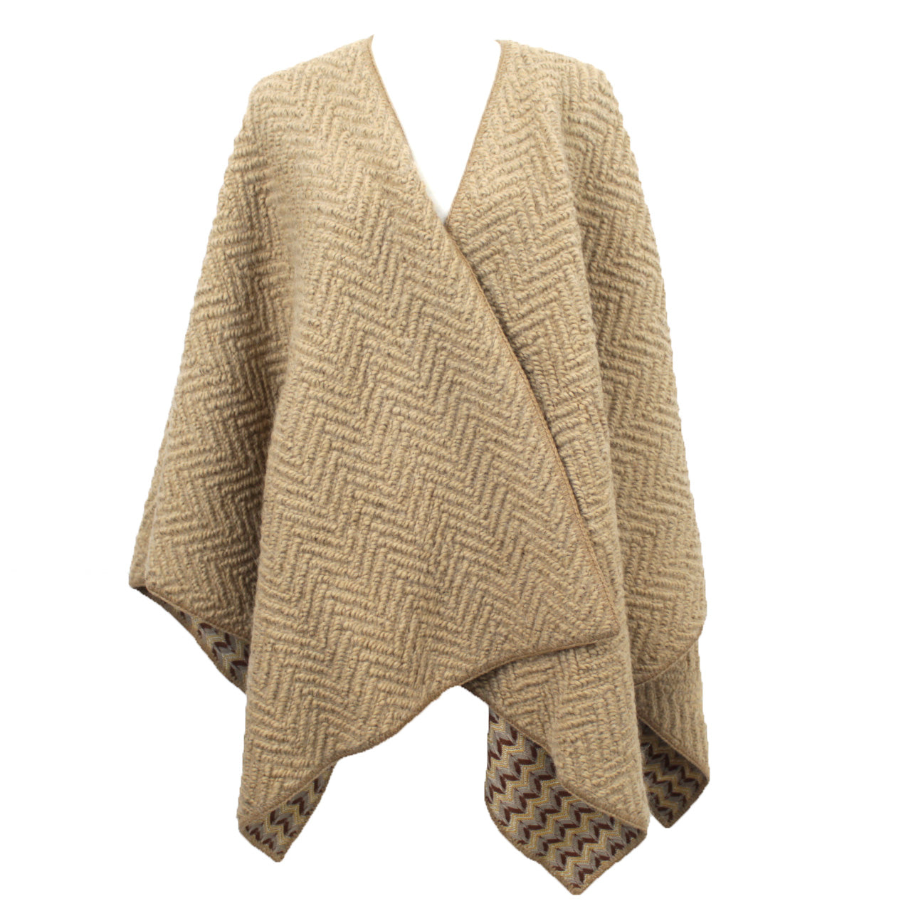 Missoni New Camel Chunky Wool & Zigzag Knit Serape O/S