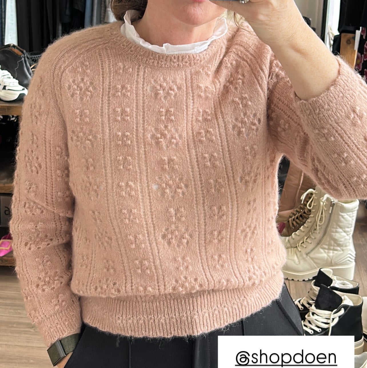 Doen New £311 Powder Pink Alpaca Lace Knit Sweater M