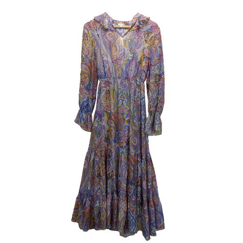 Mergim Lavender Silk Paisley Print Maxi Dress S