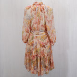 Zimmermann £845 Peach Rose Print Silk Chiffon Pussybow Dress XS