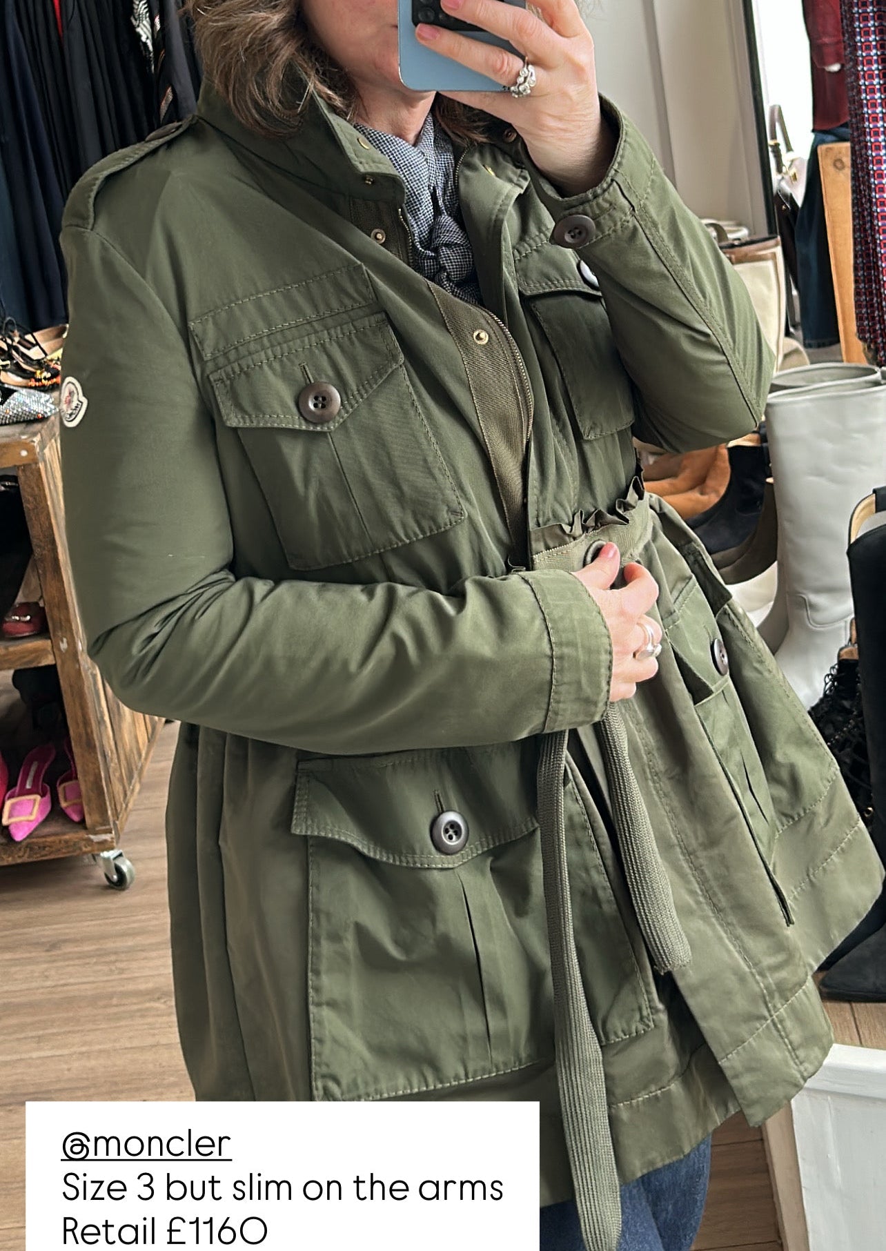 Moncler New £1160 Khaki Waisted Big Pocket Rhodonite Jacket S/M