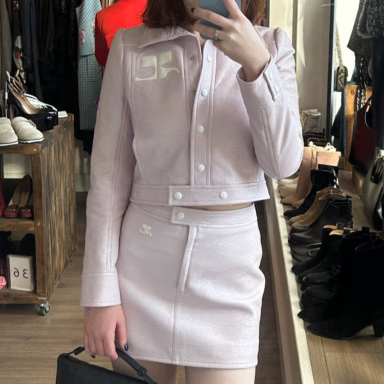 Courreges New £1000 Pale Pink Wet Look Bomber Jacket S