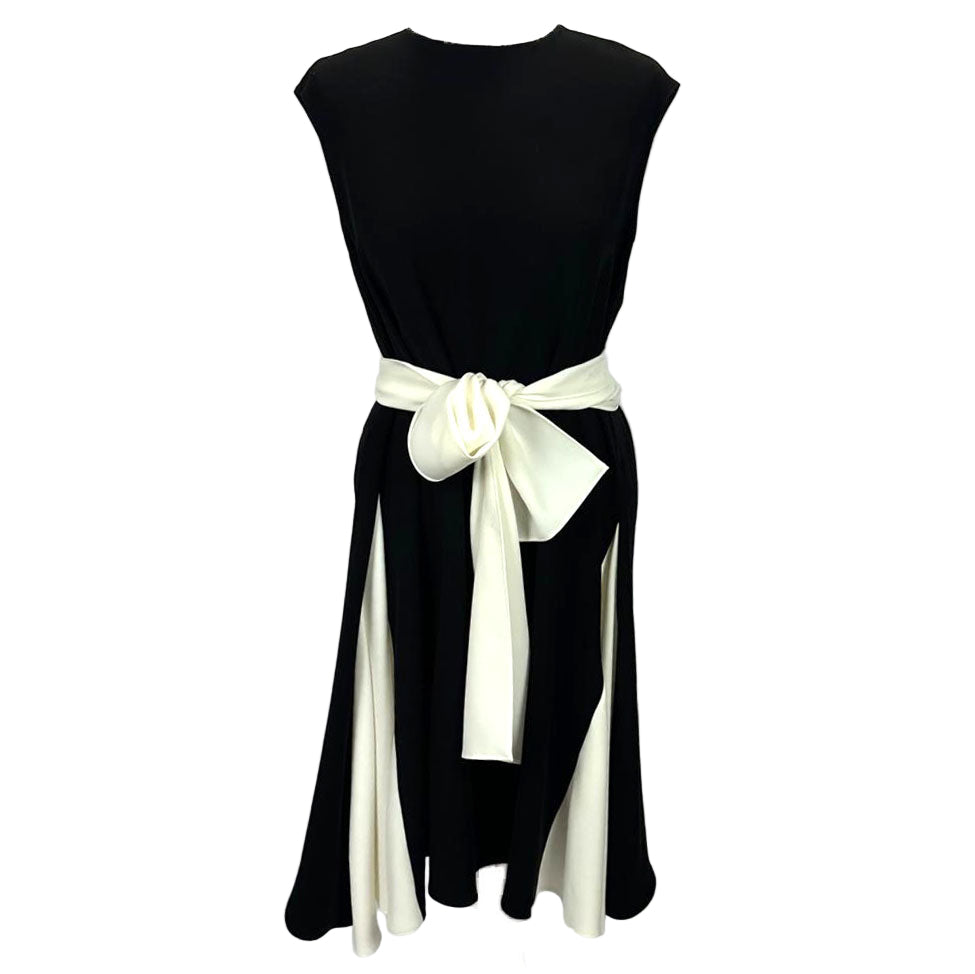 Carolina Herrera Black & Ivory Fluted Asymmetric Dress XS