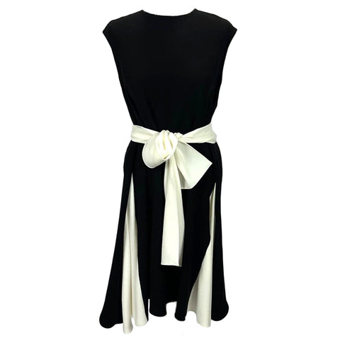Carolina Herrera Black & Ivory Fluted Asymmetric Dress XS