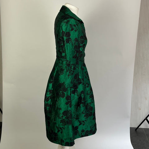 Carolina Herrera Brand New Emerald & Black Jacquard Shirtdress XXS
